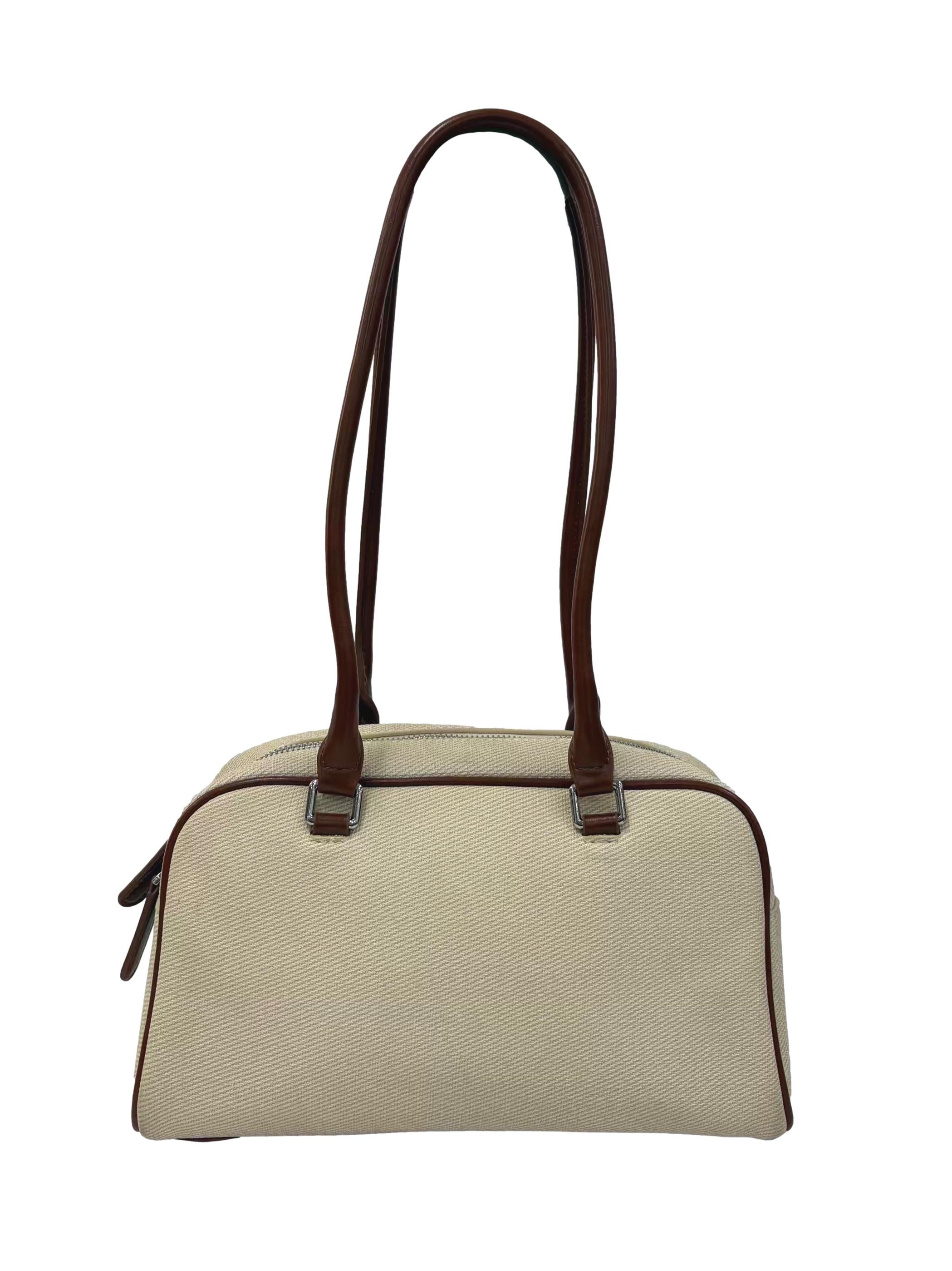Beige Buckled Pocket Shoulder Bag