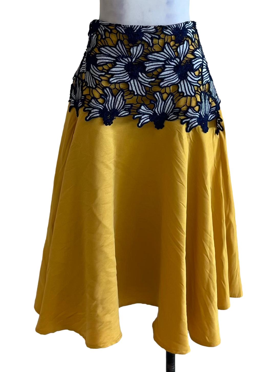 Mustard Yellow Lace A-Line Skirt