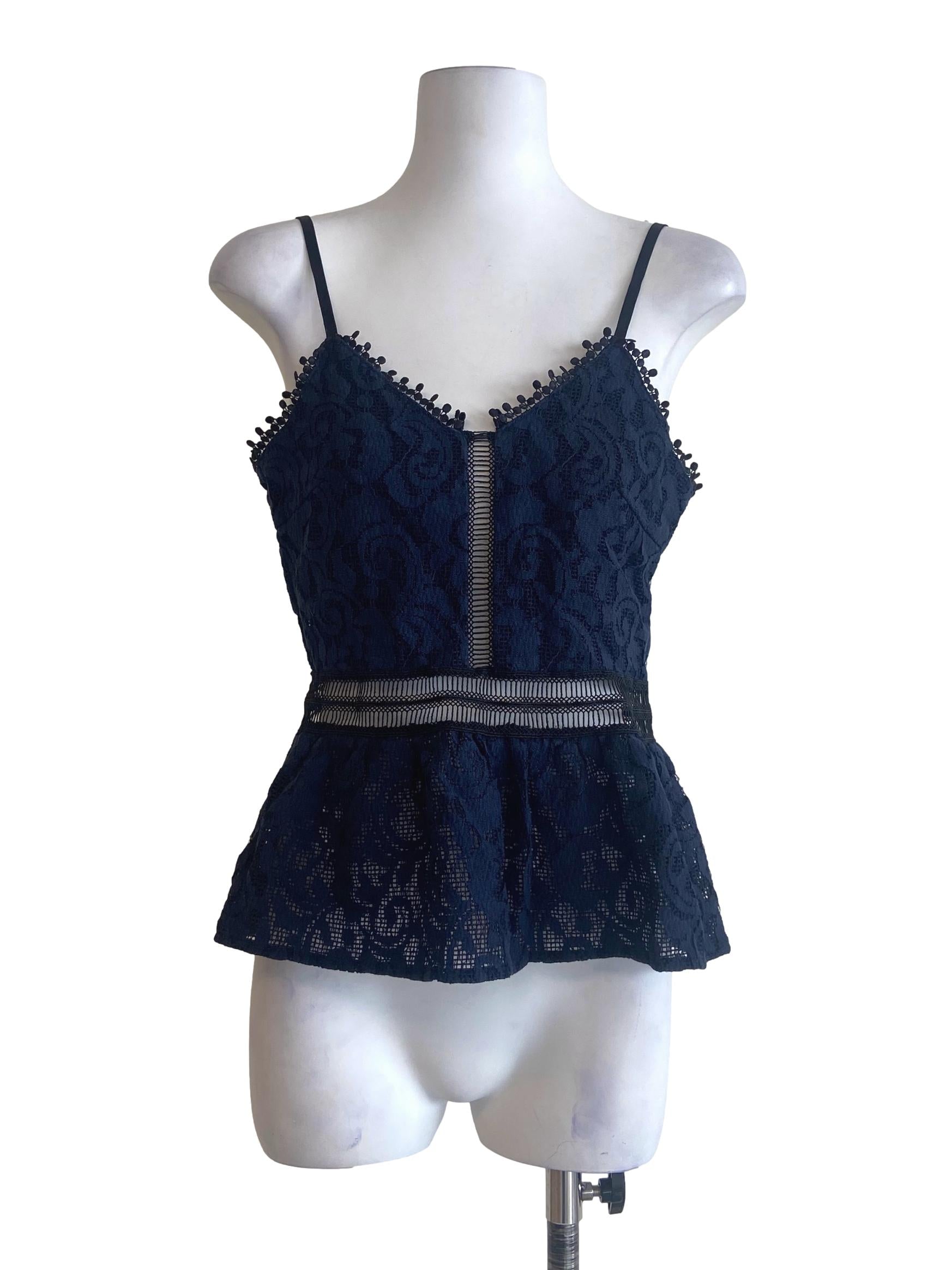 Navy Blue Floral Lace Sleeveless Top