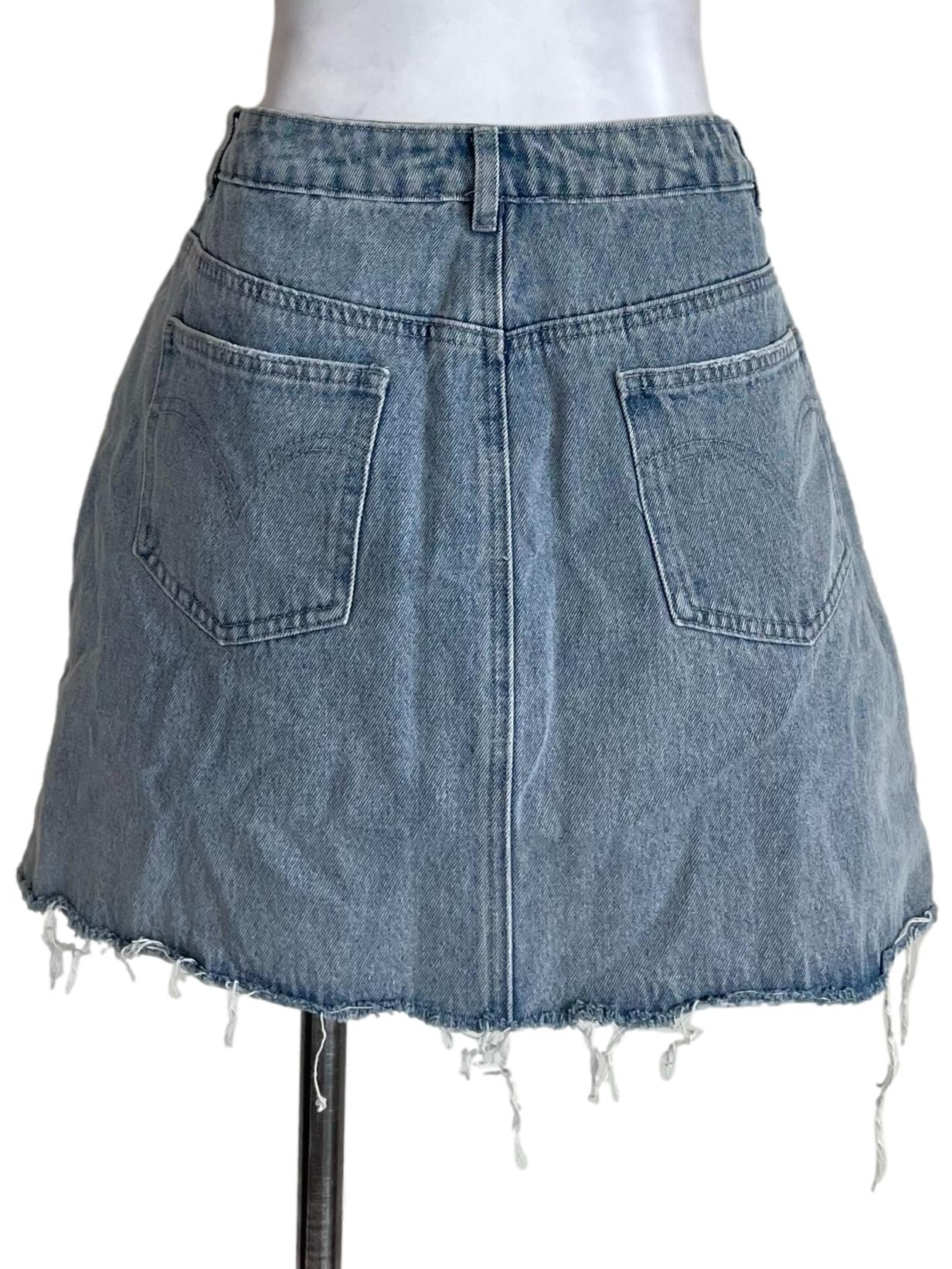 Stone Blue Distressed Denim Mini Skirt