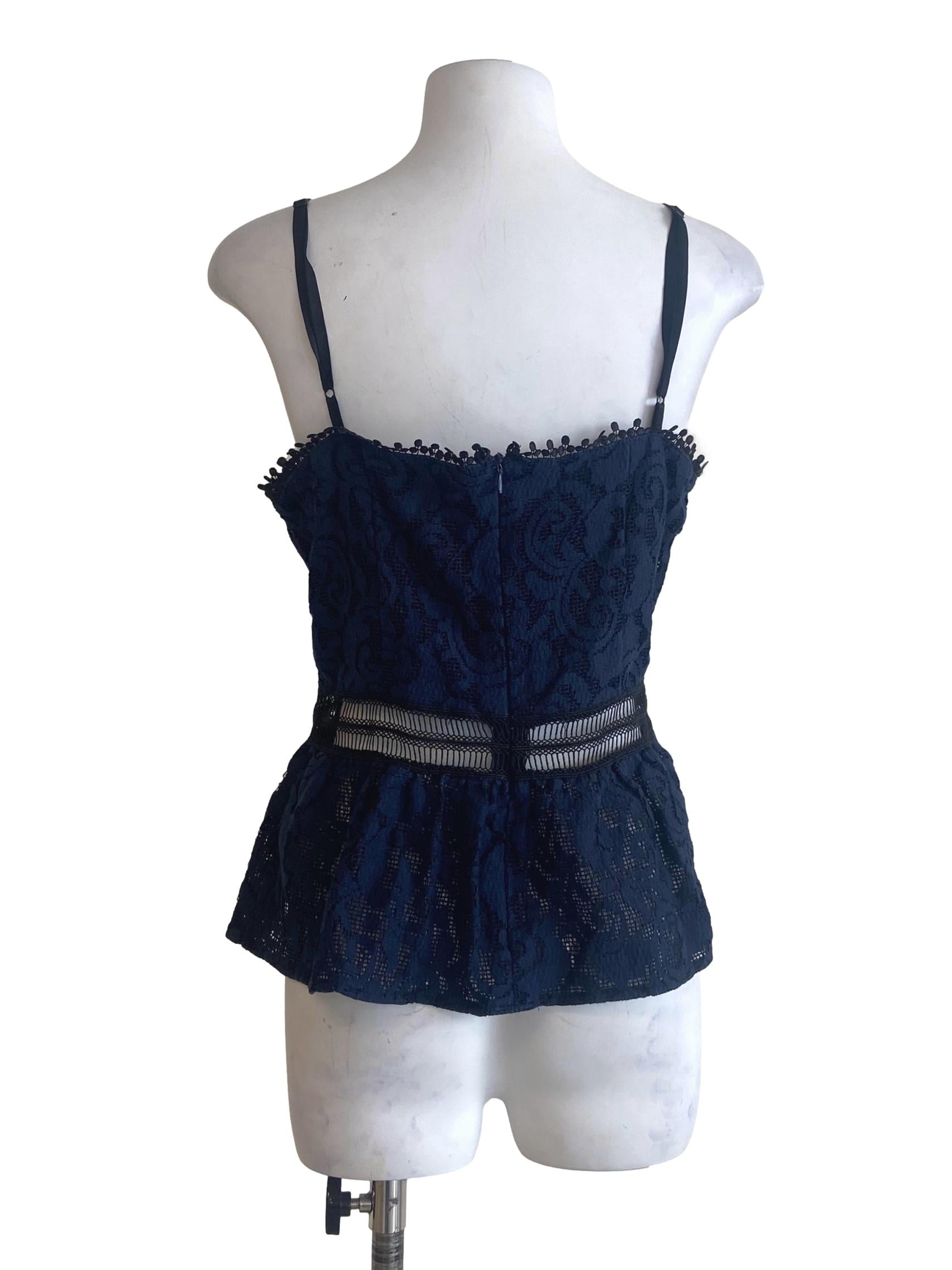 Navy Blue Floral Lace Sleeveless Top