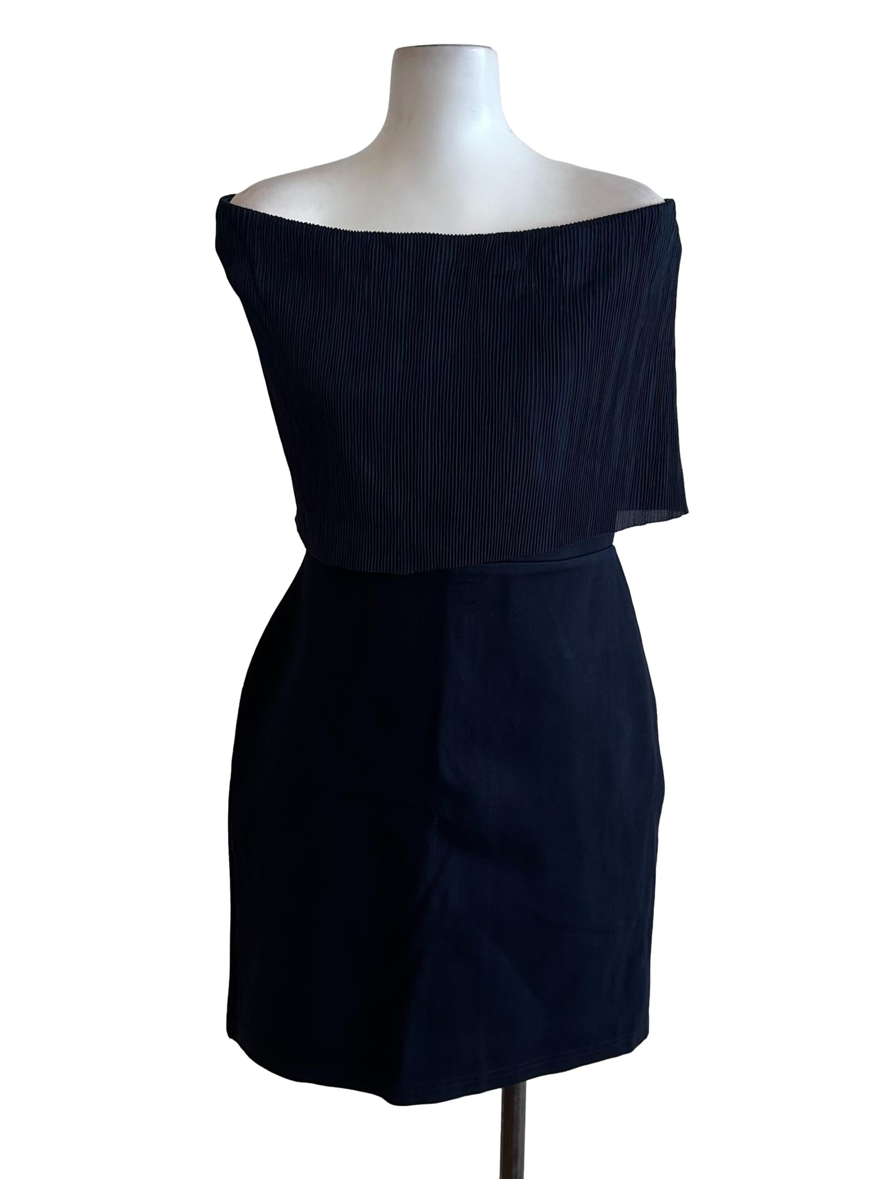Navy Blue Cape Pleated Off Shoulder Dress
