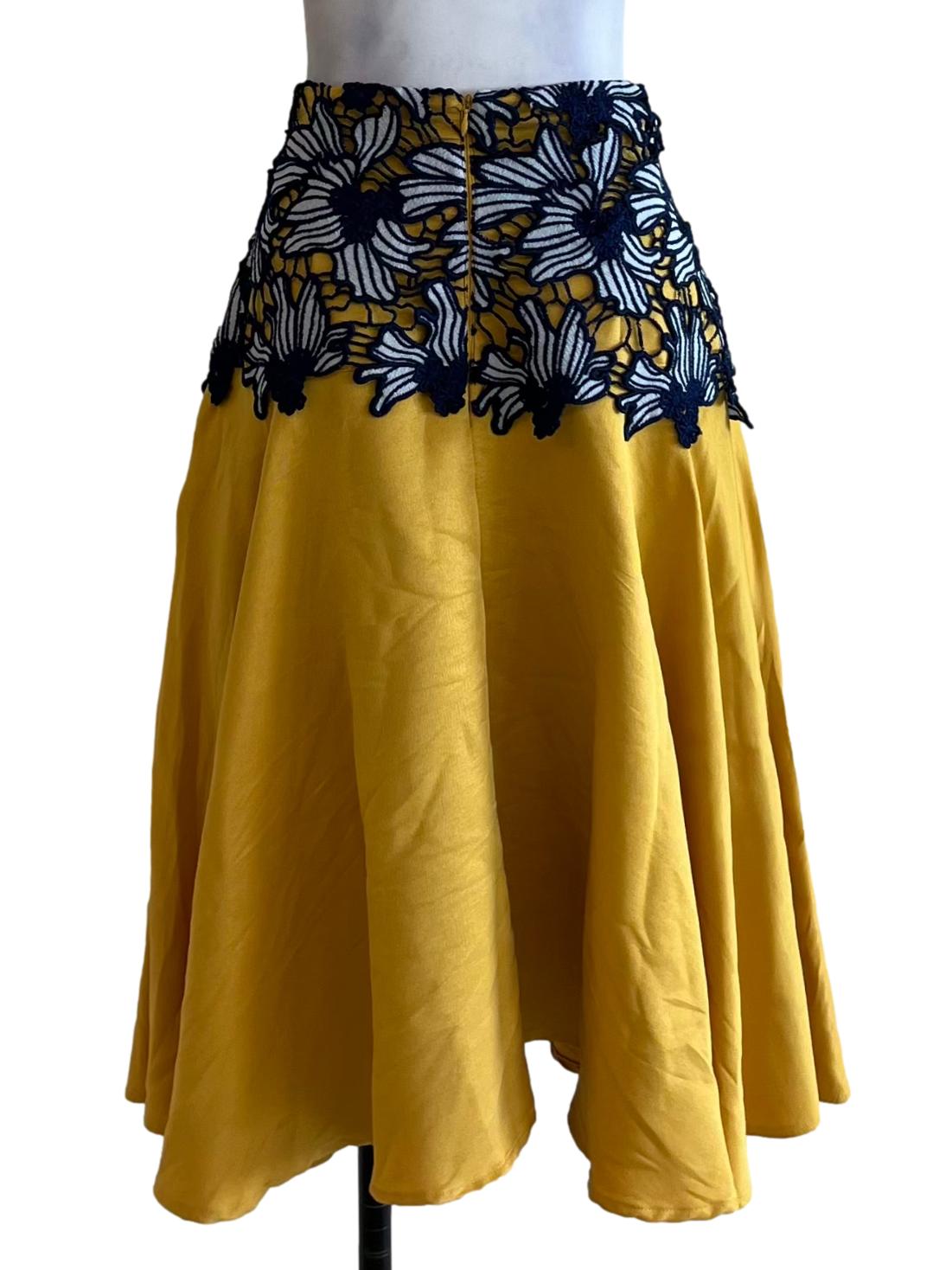 Mustard Yellow Lace A-Line Skirt