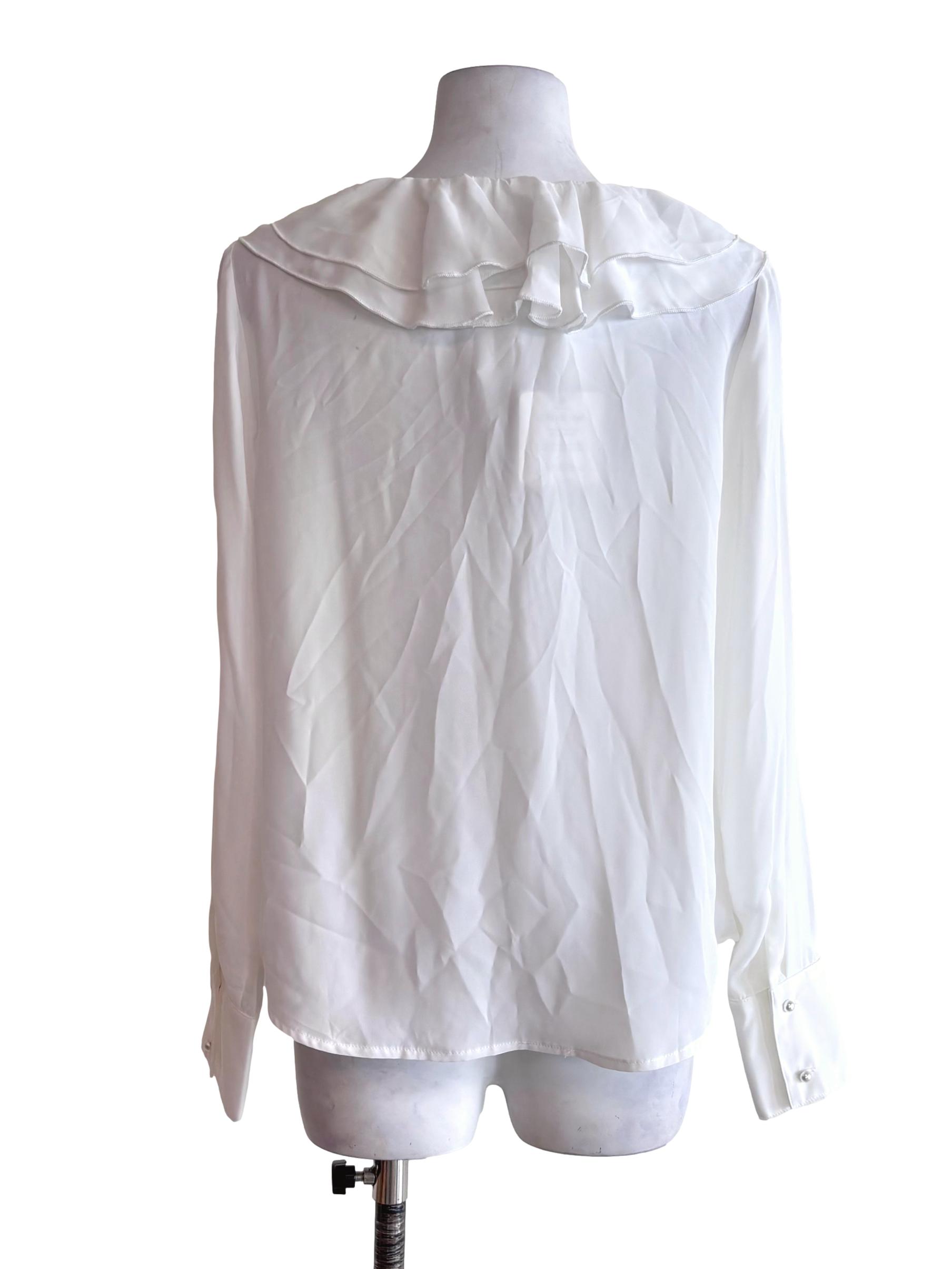 White Ruffle Neck Sheer Blouse