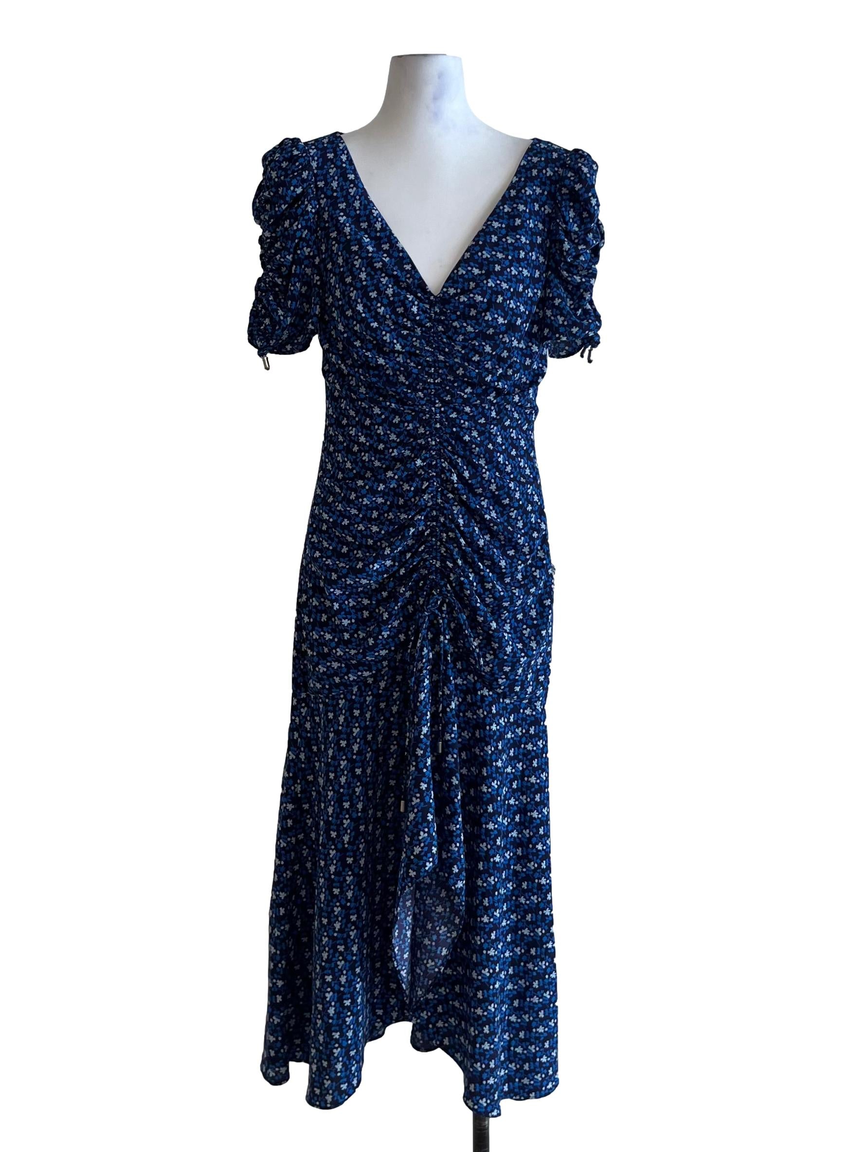 Navy Blue Floral Empire Dress