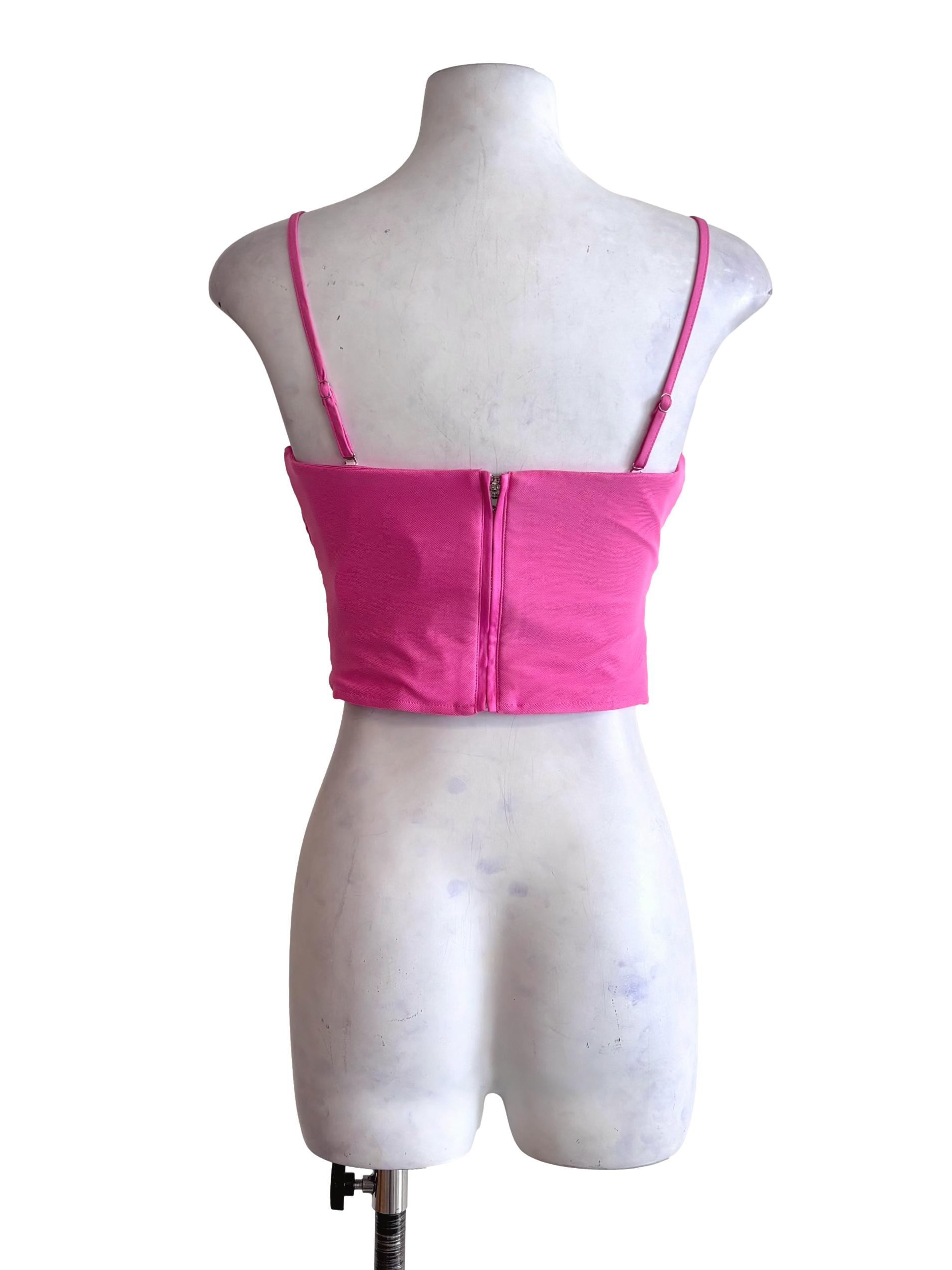 Hot Pink Ruched Mesh Crop Top