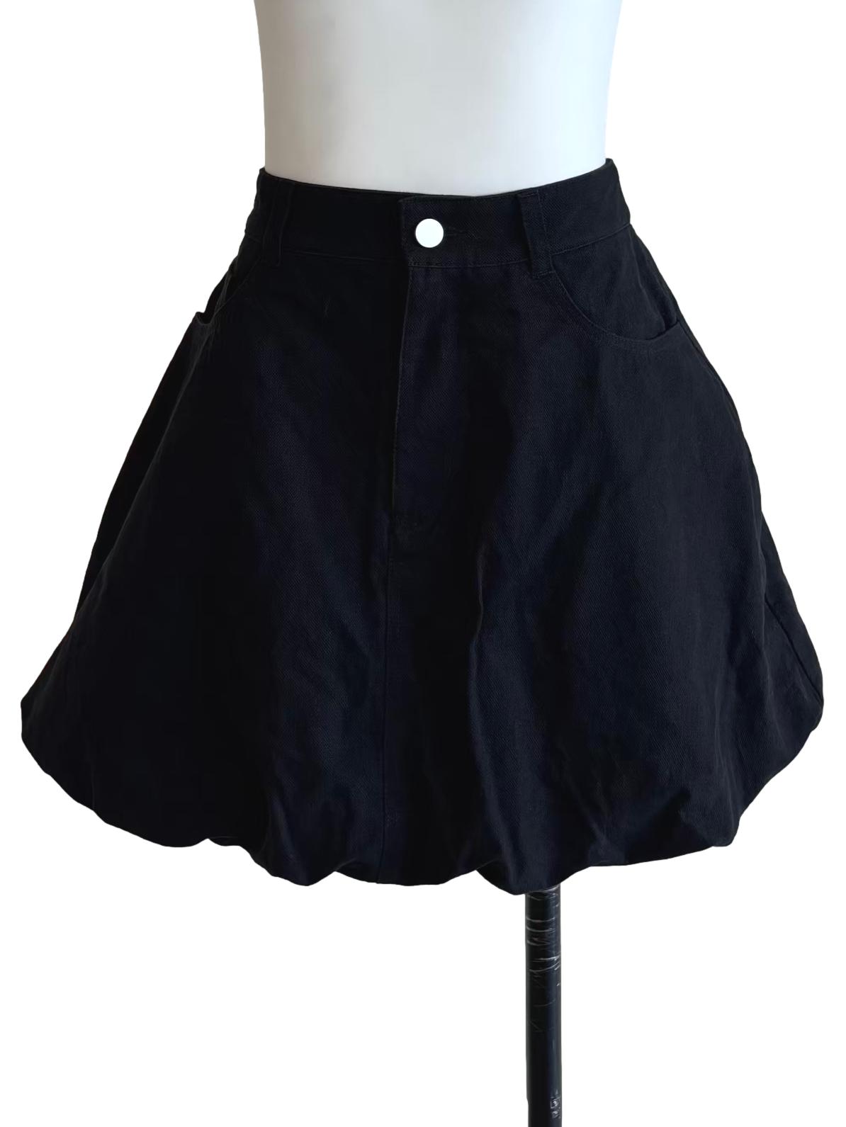 Jet Black Denim Bubble Mini Skirt