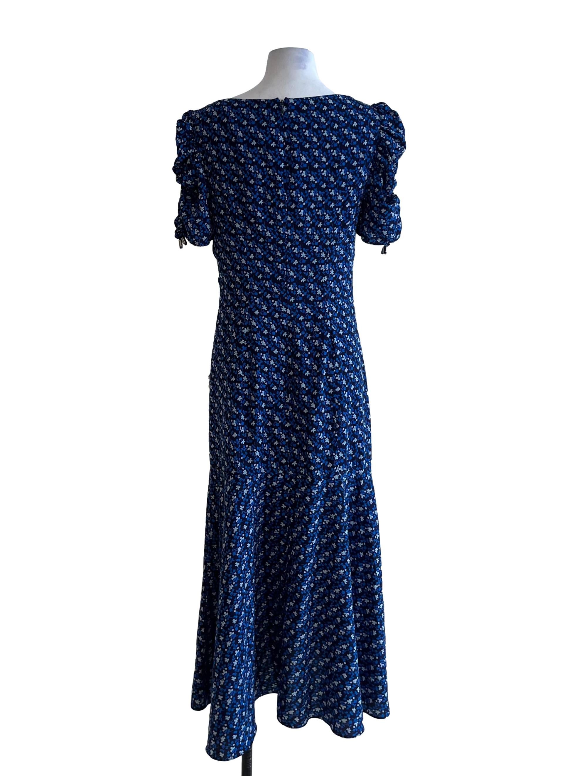 Navy Blue Floral Empire Dress