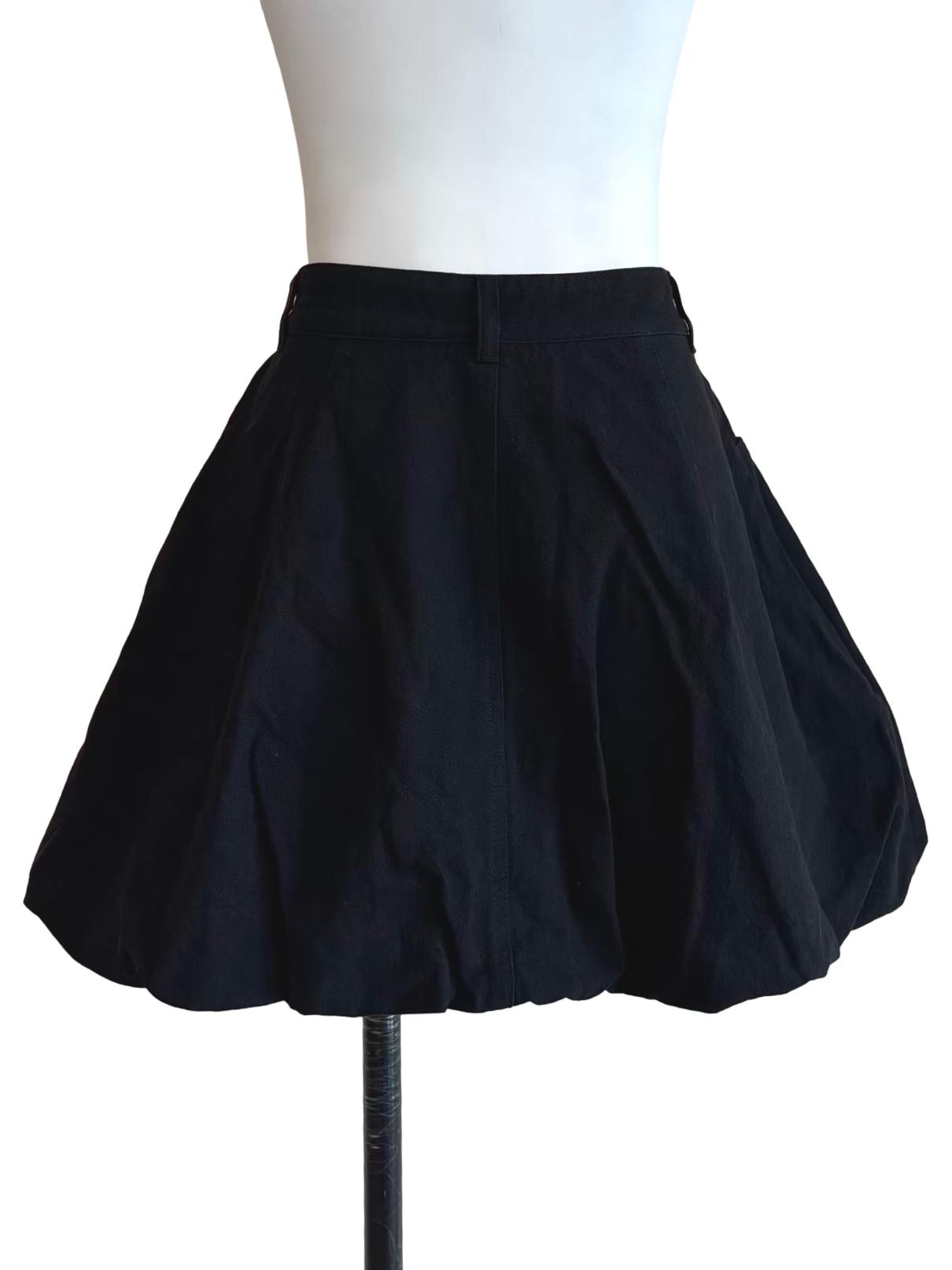 Jet Black Denim Bubble Mini Skirt