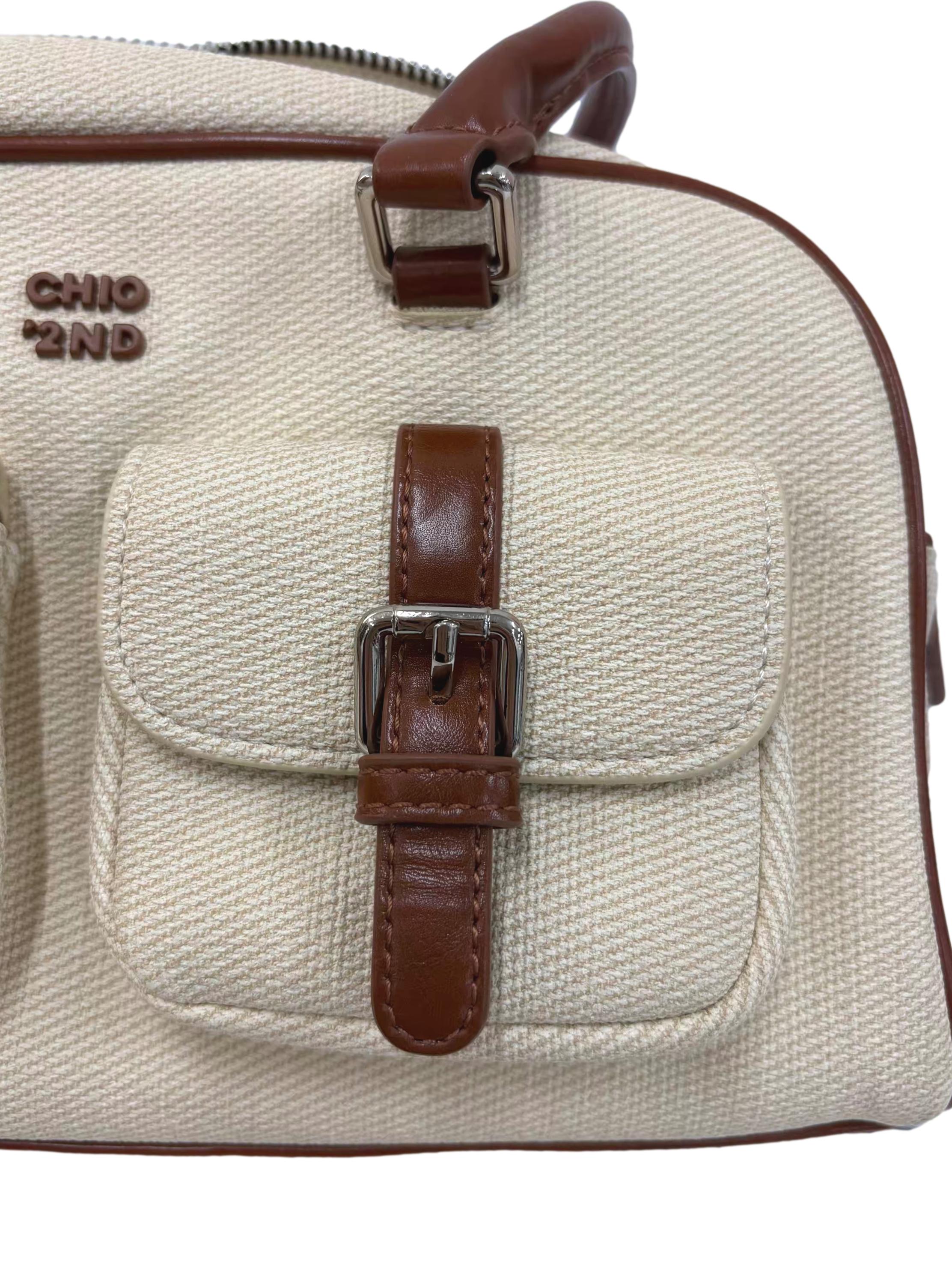 Beige Buckled Pocket Shoulder Bag