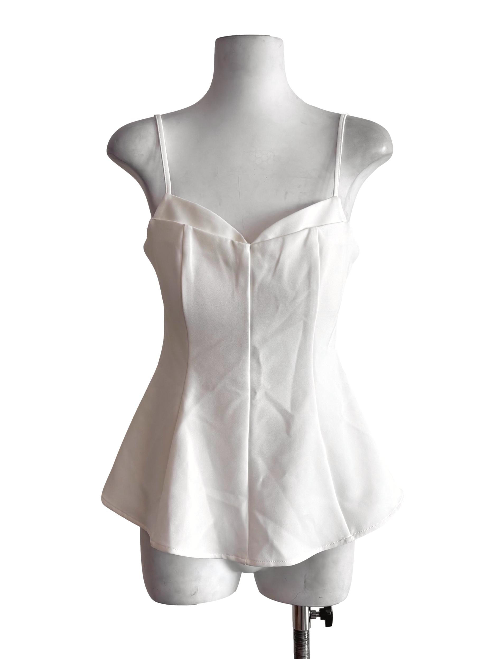 White Sweetheart Panelled Flare Top