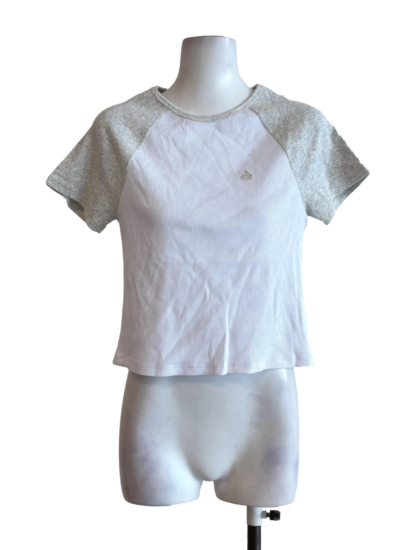 White And Grey Ribbed Tank Top