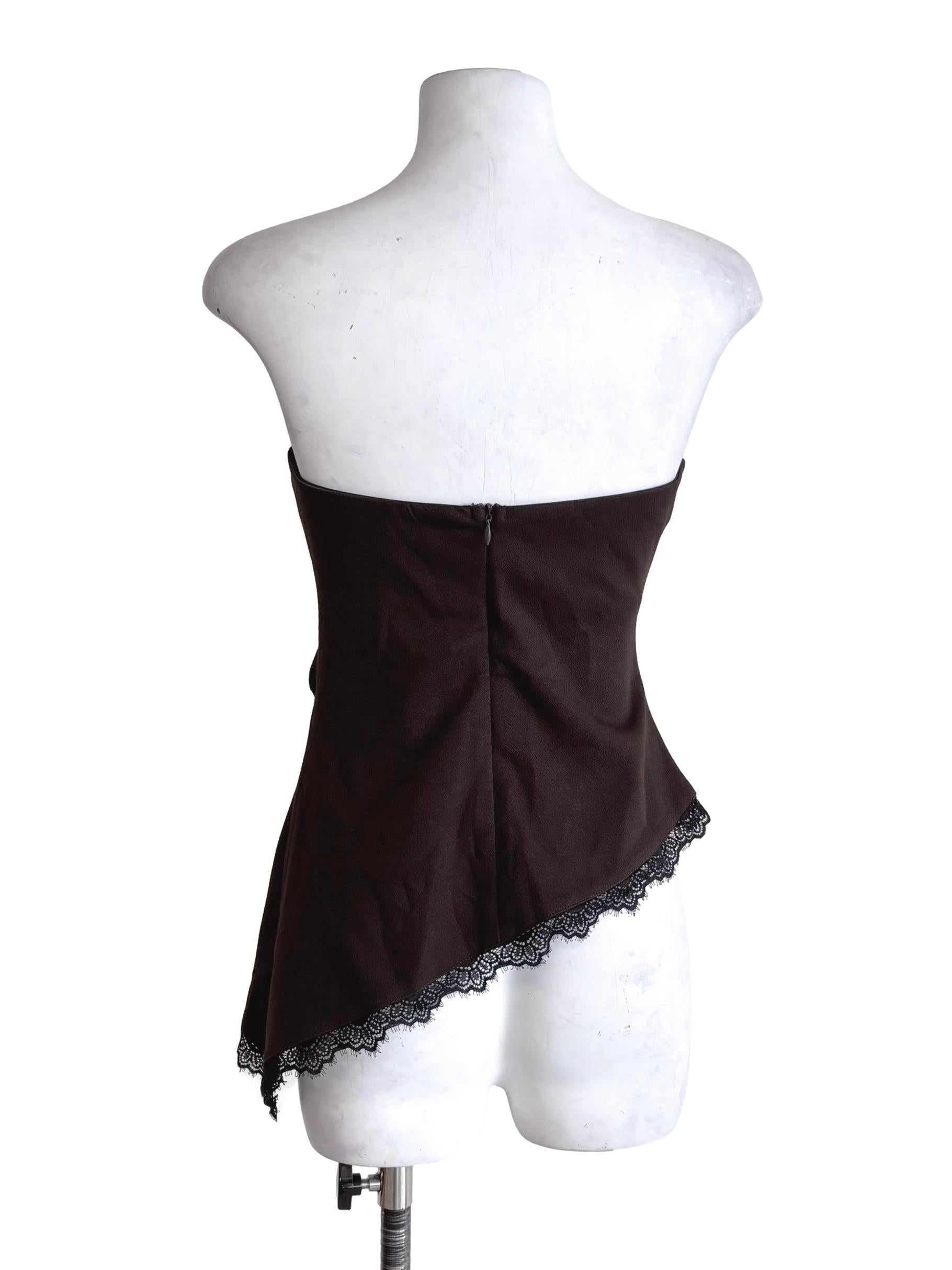 Espresso Charlyn Padded Ruched Lace Asymmetrical Hem Tube Top