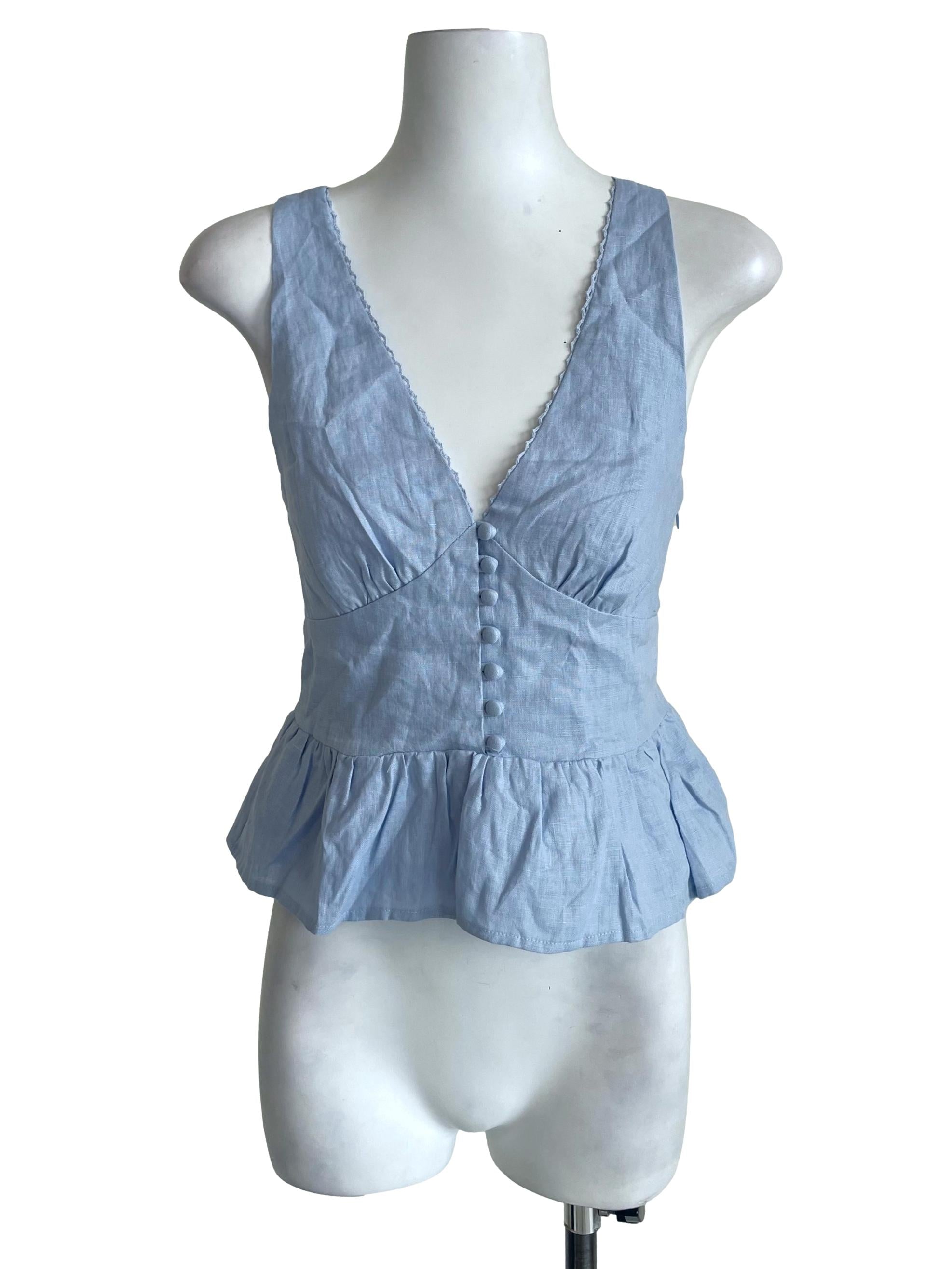 Baby Blue Halter Neck Coquette Peplum Top