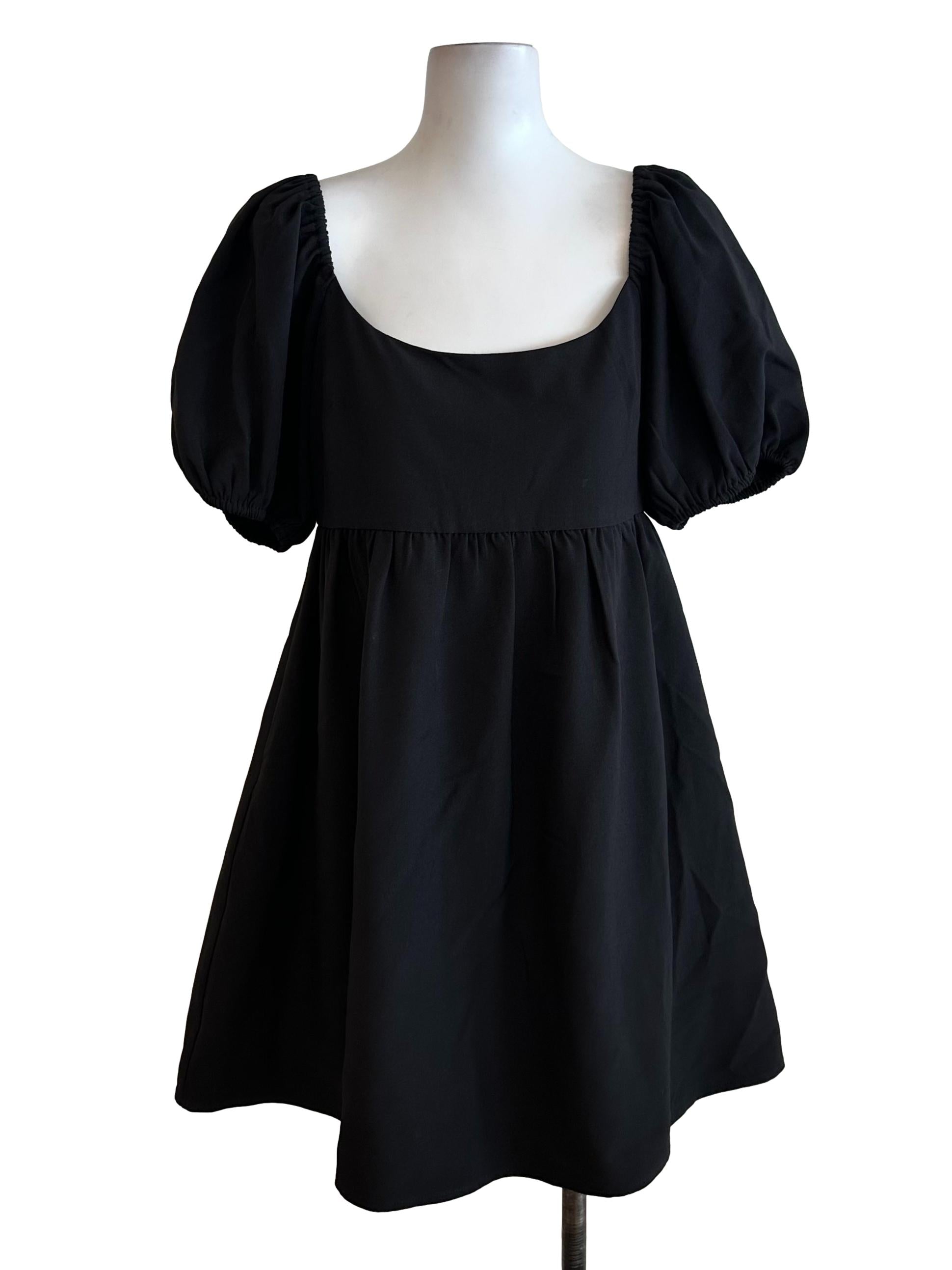 Onyx Black Scoop Puff Sleeve Dress