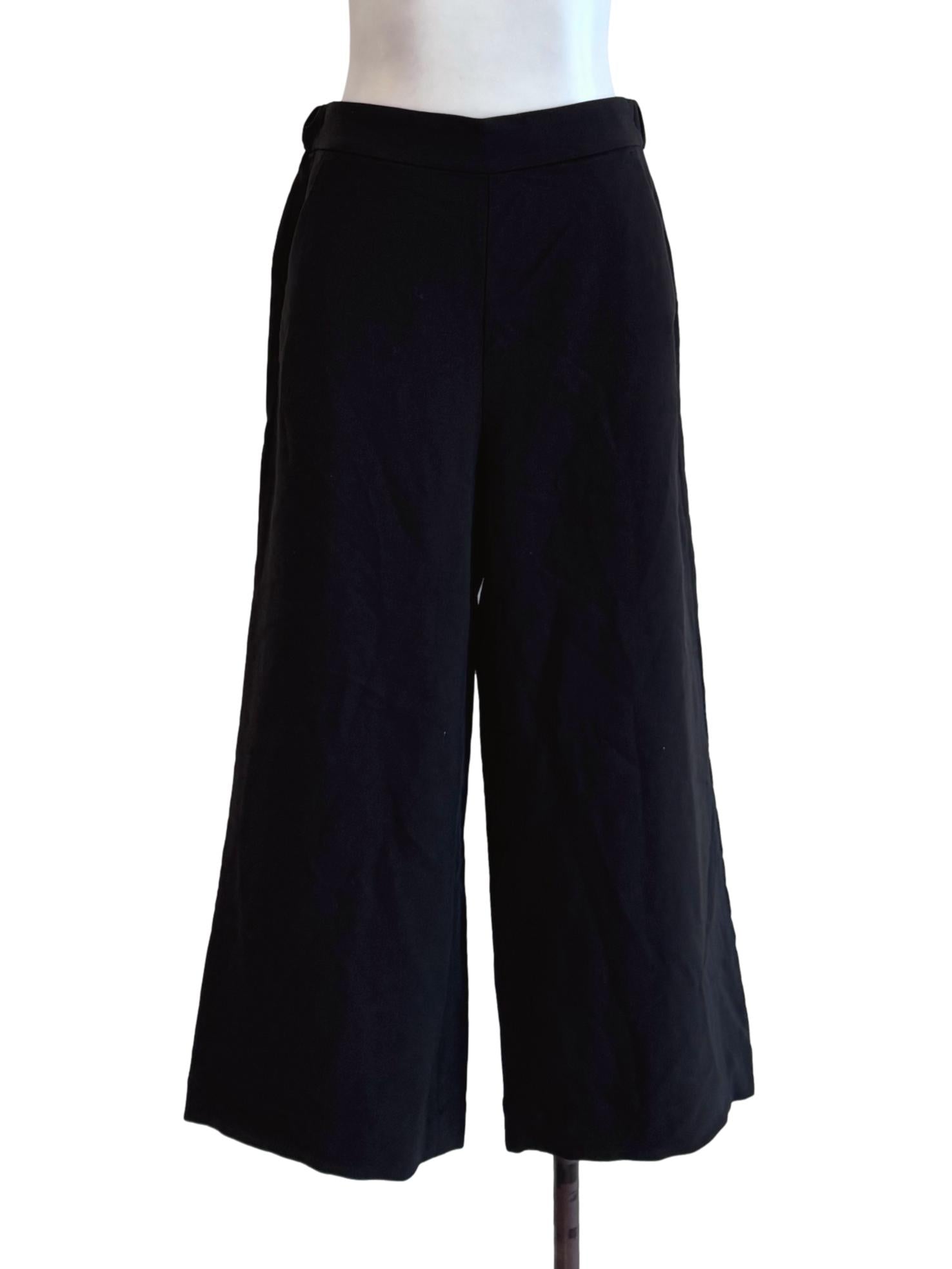 Black Plain Wide Leg Casual Pants