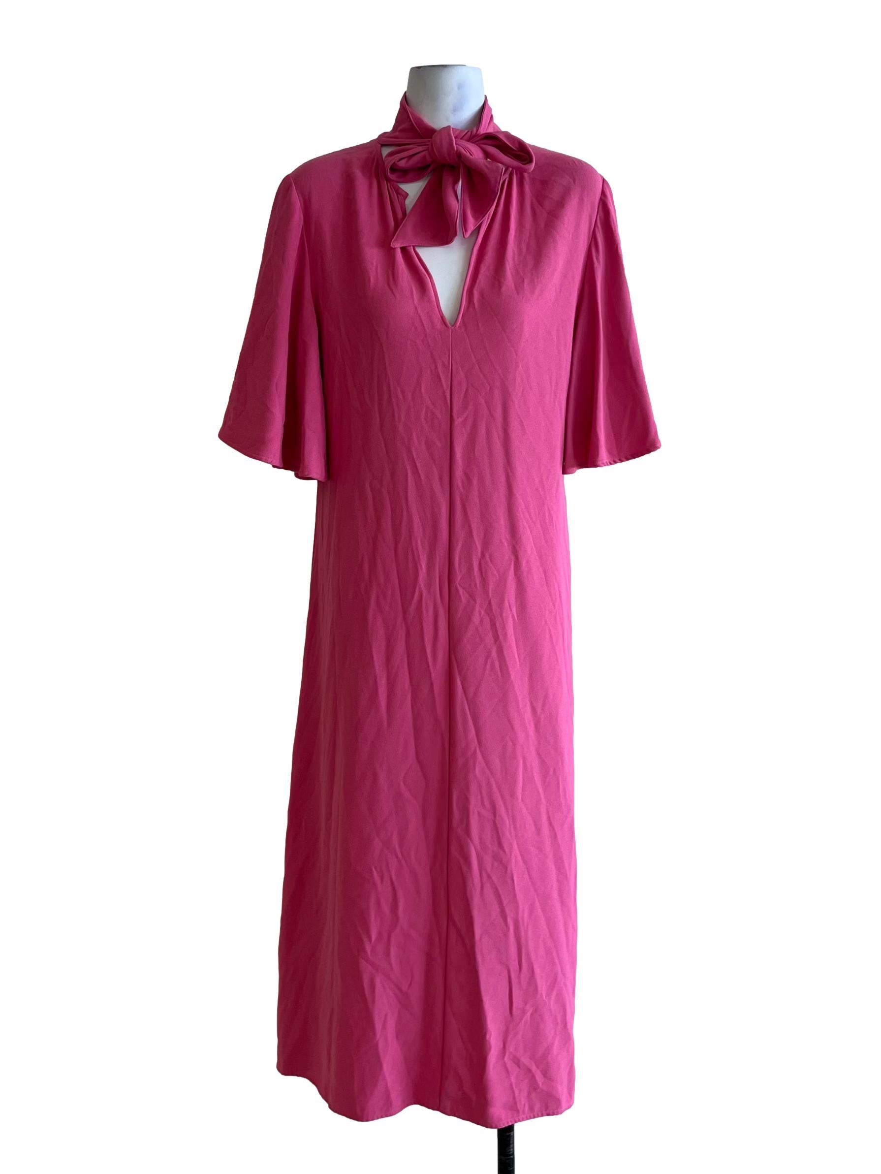 Fuschia Pink V-Neckline Empire Dress