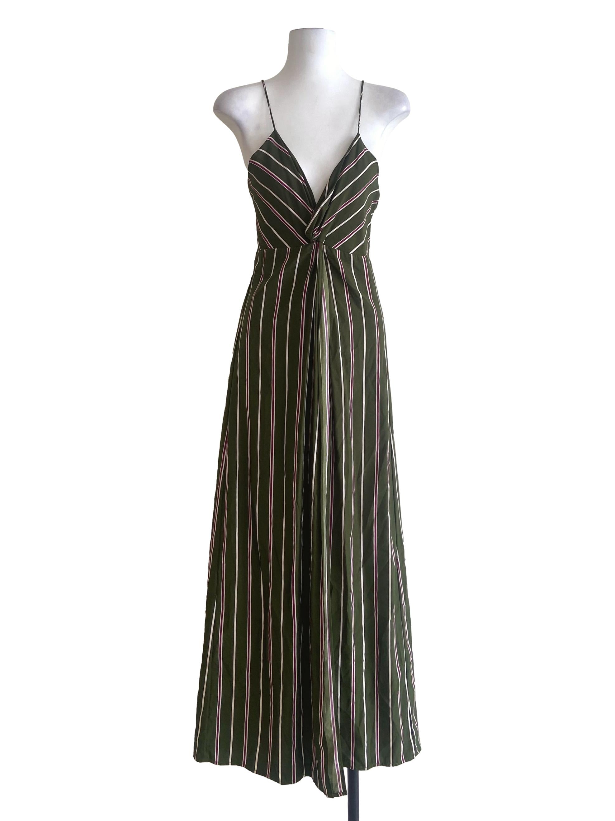 Pickle Green & Stripe Sleeveless Slit Dress