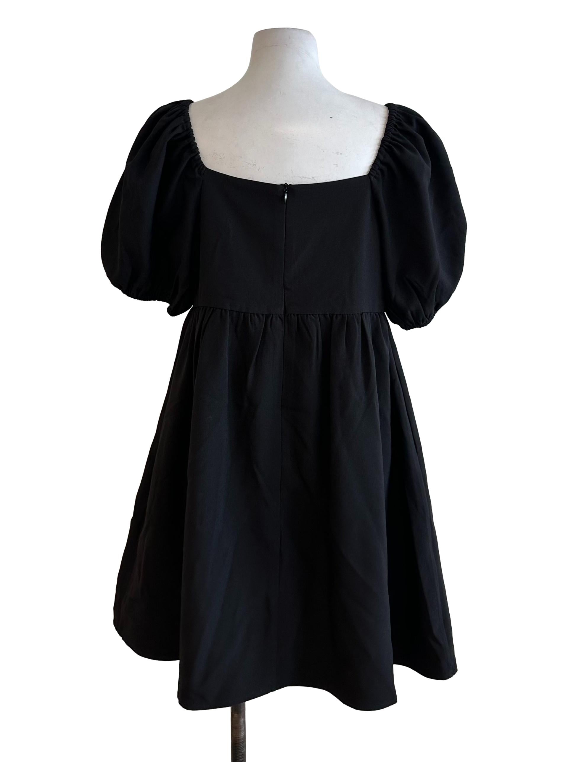Onyx Black Scoop Puff Sleeve Dress