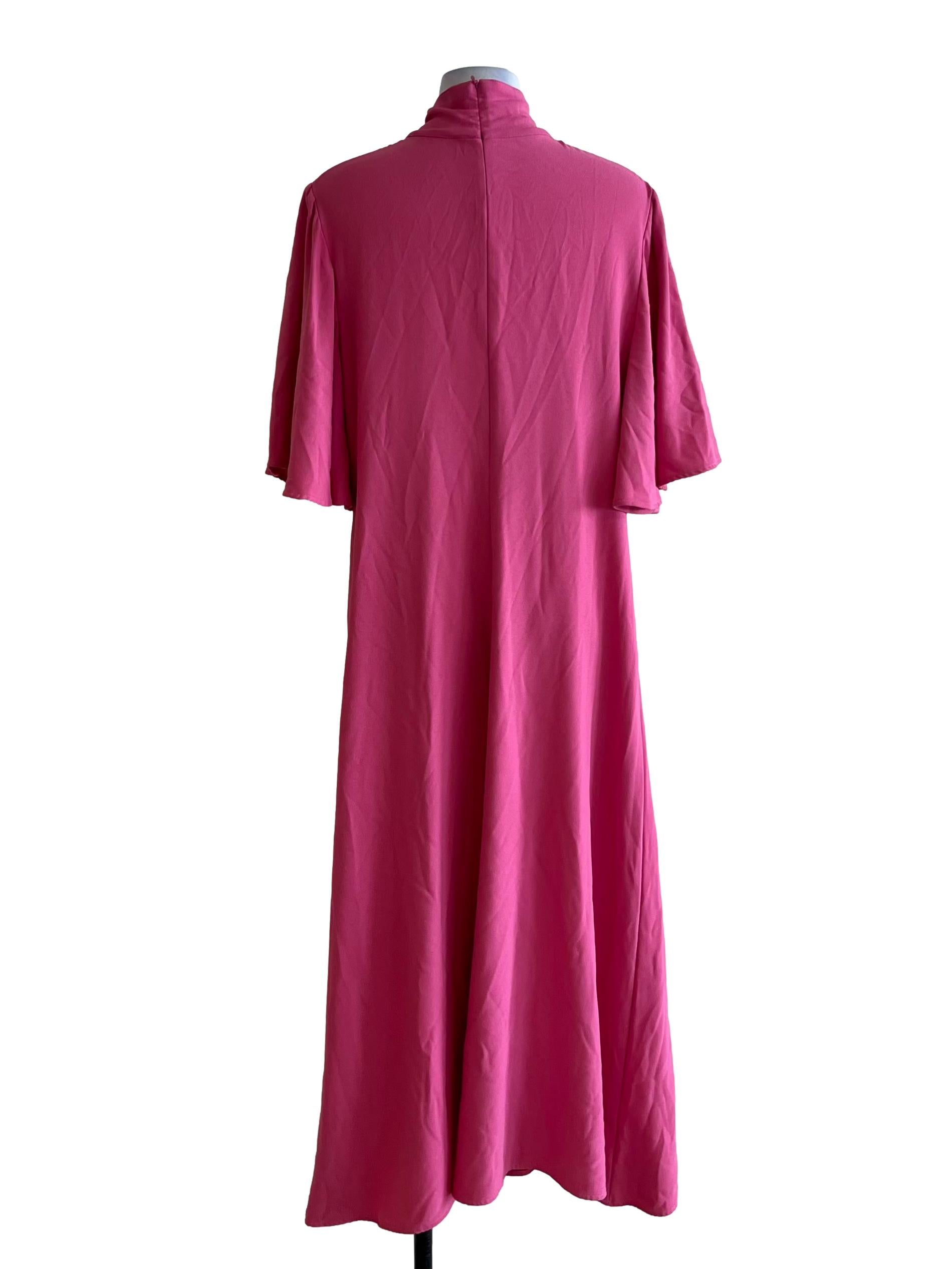 Fuschia Pink V-Neckline Empire Dress
