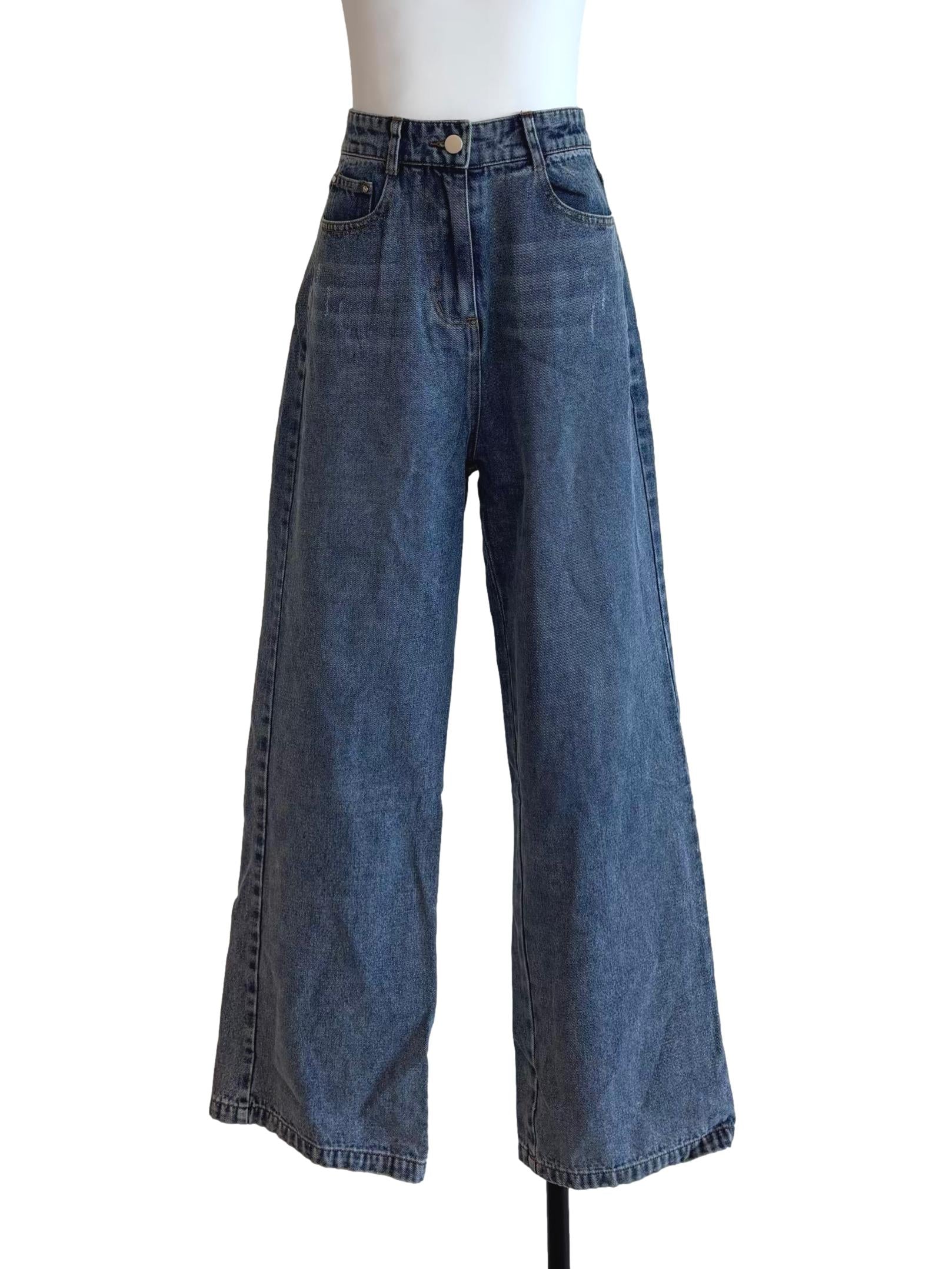 Denim Blue Wide Leg High Waisted Jeans