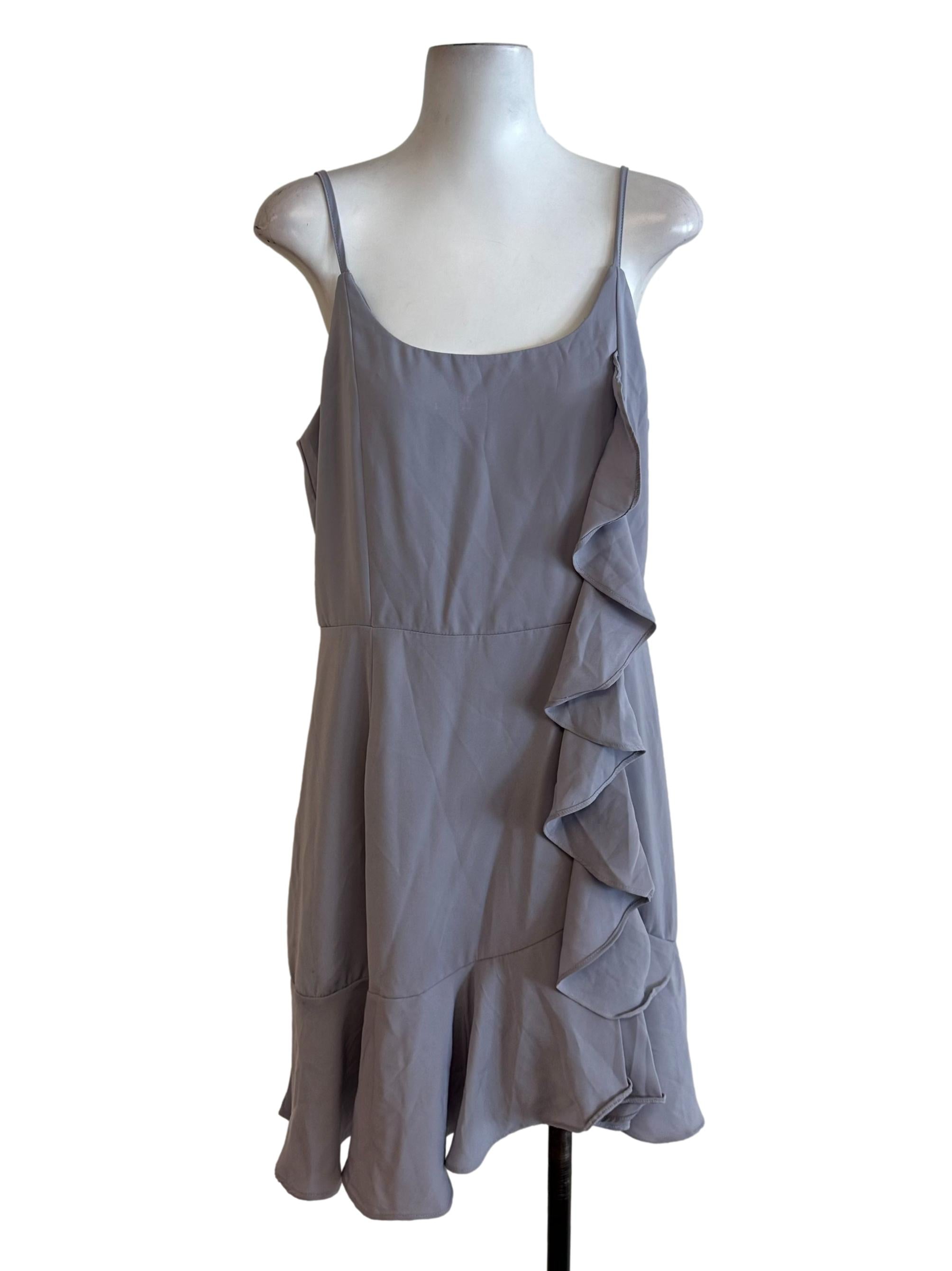 Light Grey Scoop Neck Ruffle Dress