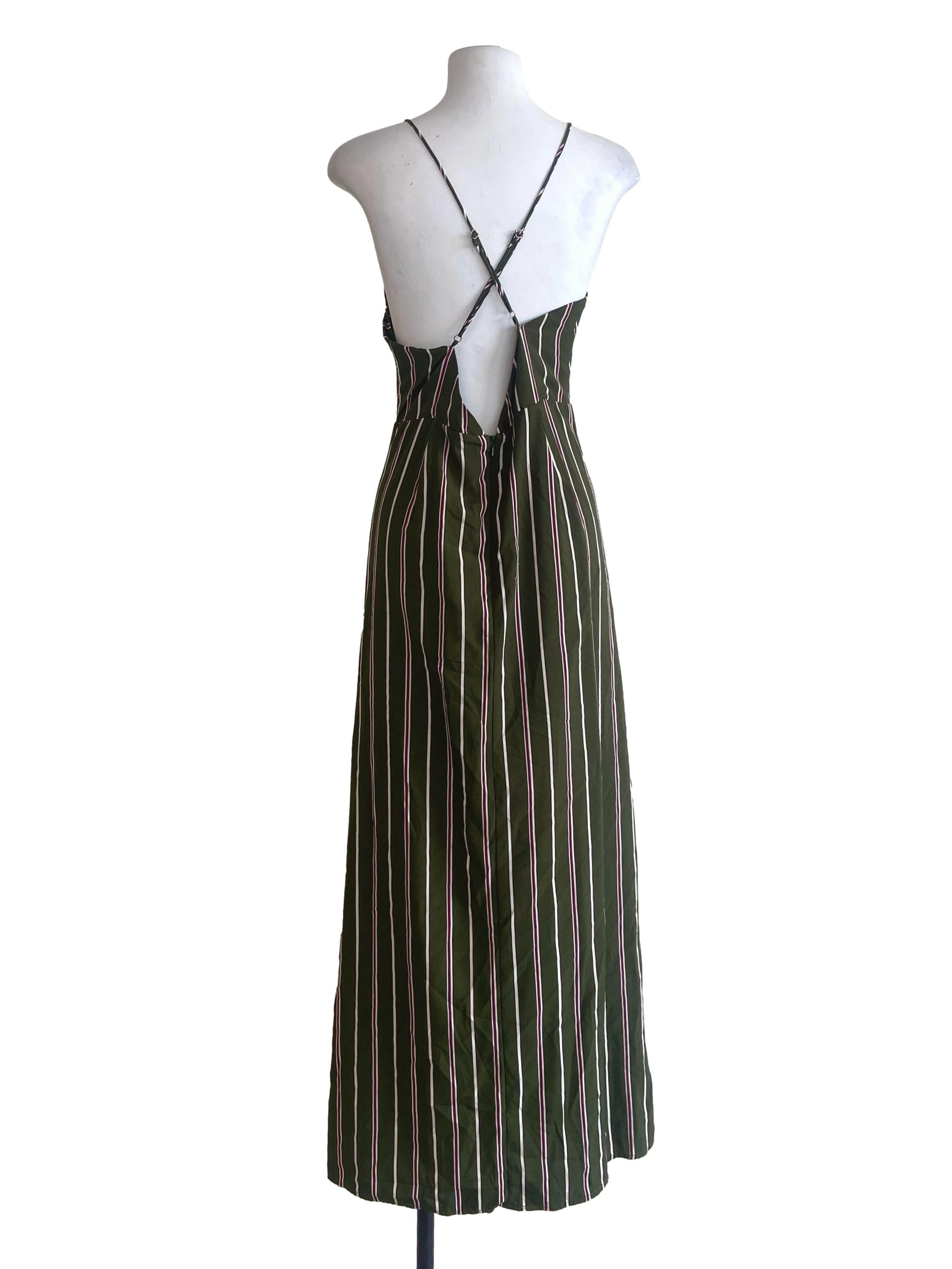 Pickle Green & Stripe Sleeveless Slit Dress