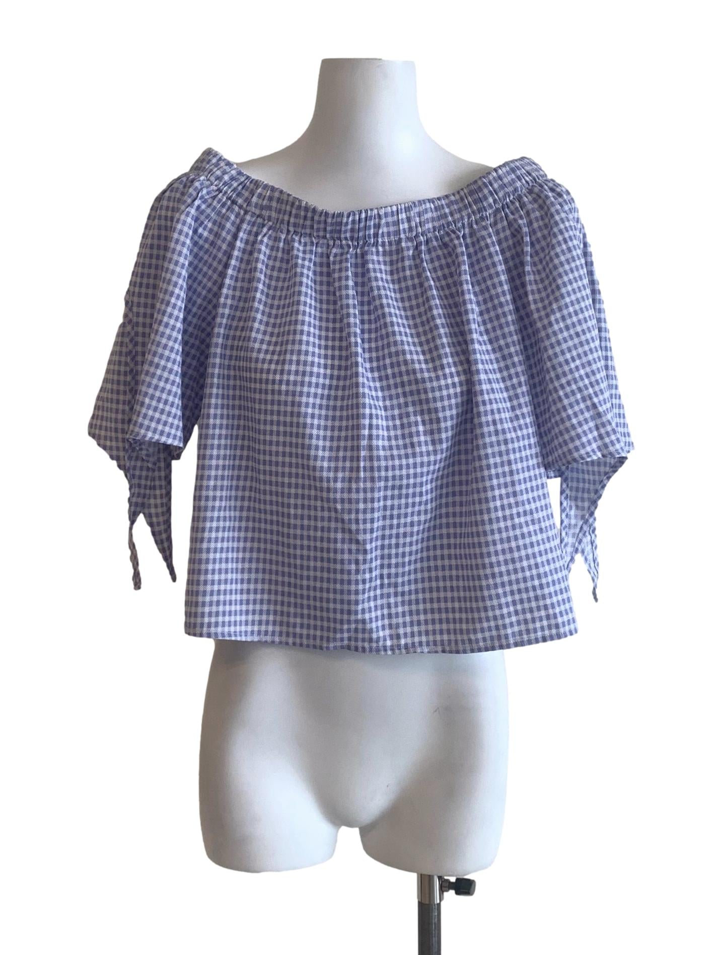 Light Blue Gingham Off Shoulder Top