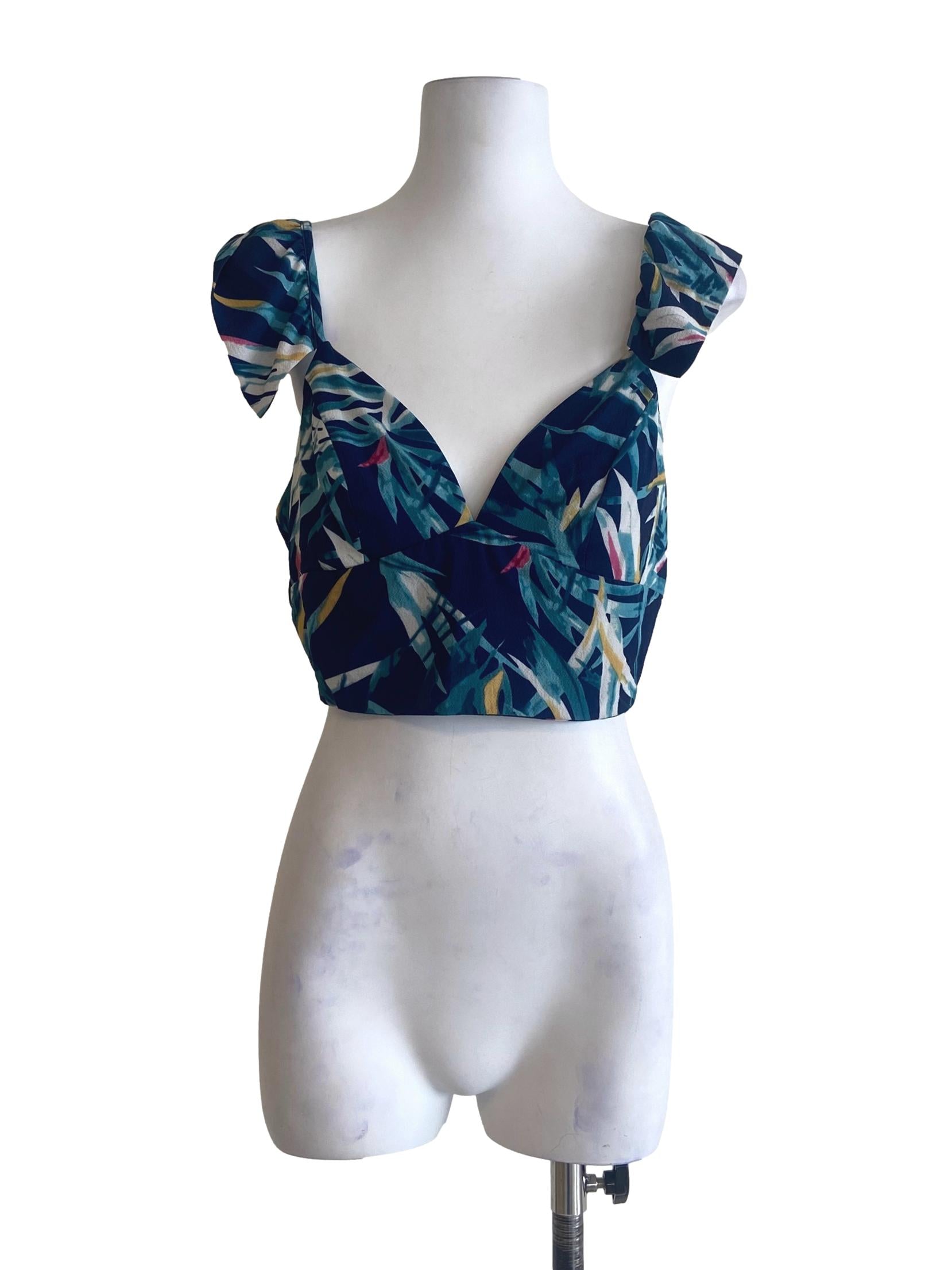 Blue Floral Ruffled Crop Top