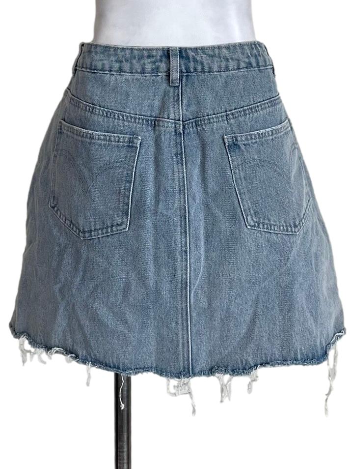 Stone Blue Distressed Denim Mini Skirt