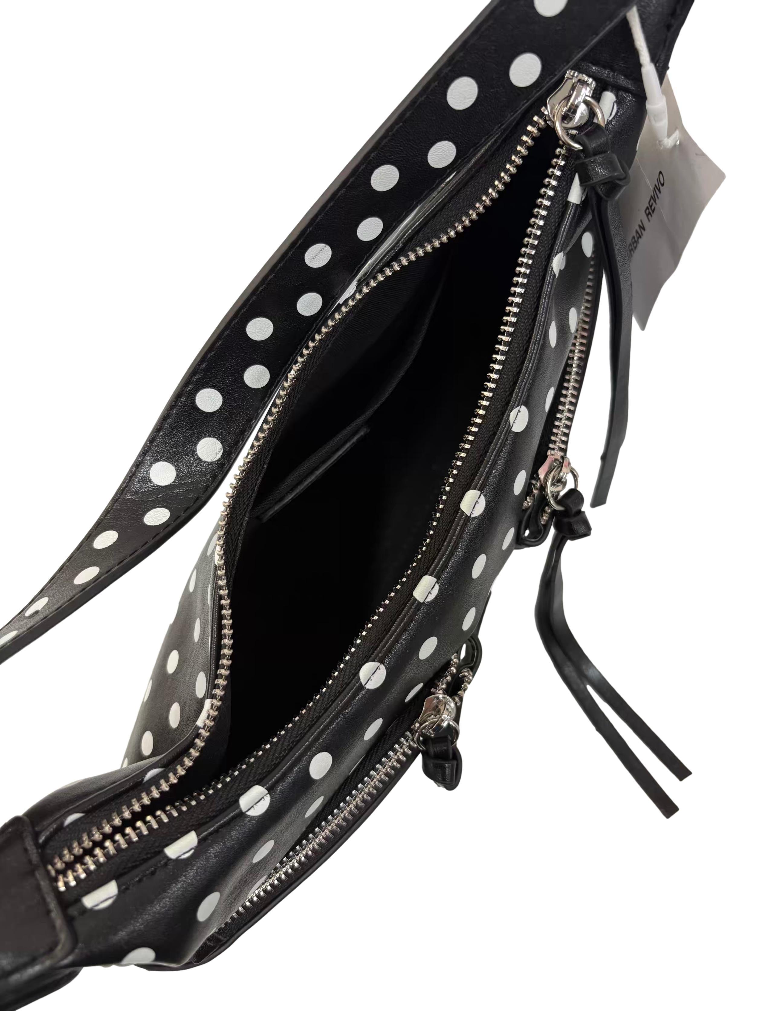 Black Polka Dots Leather Tassel Lock Baguette Shoulder Bag