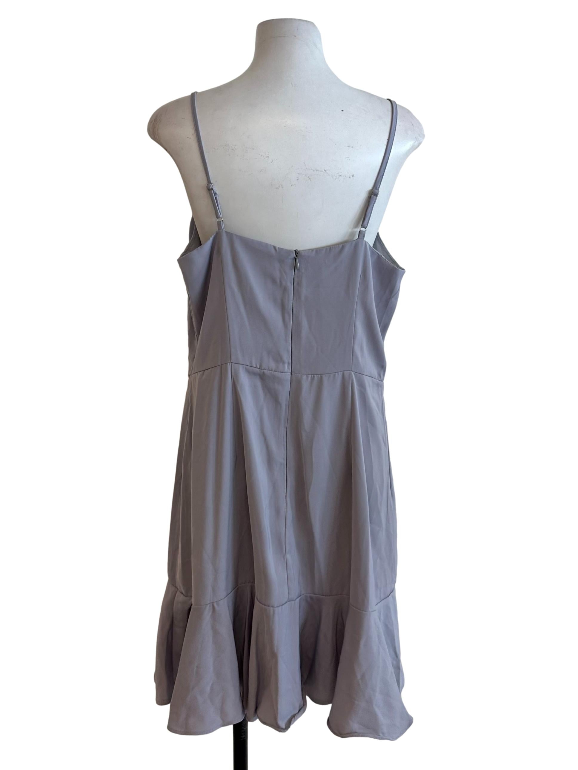 Light Grey Scoop Neck Ruffle Dress
