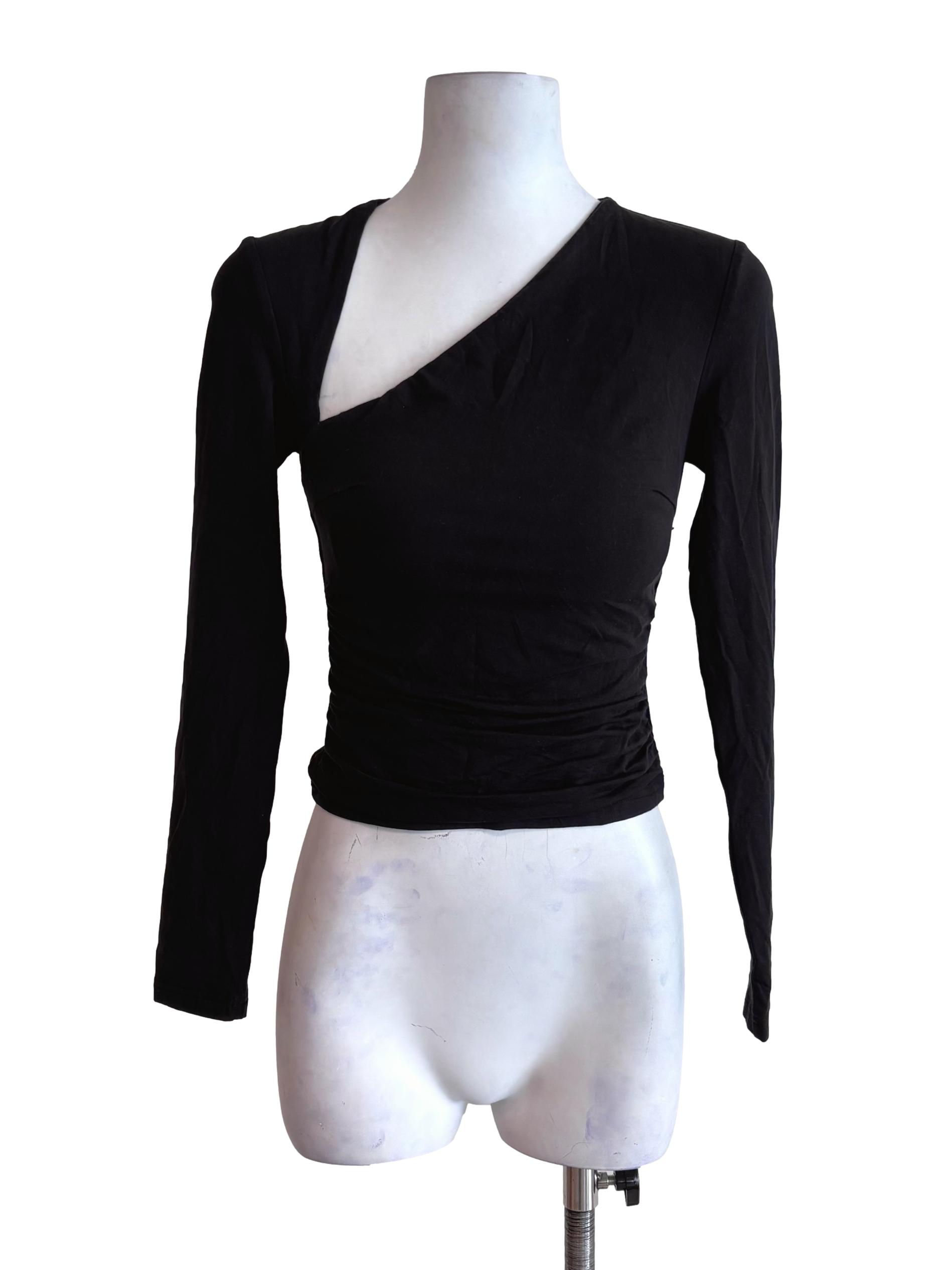 Black Asymmetric Neckline Long Sleeve Top