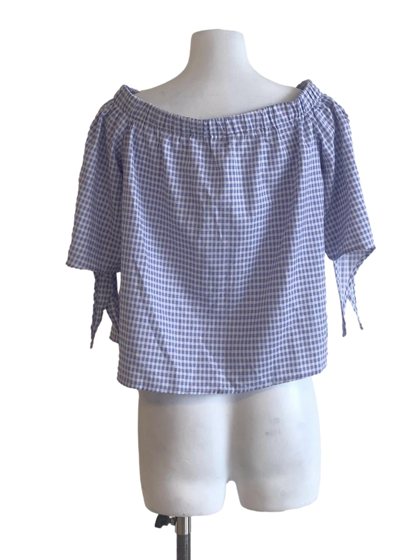 Light Blue Gingham Off Shoulder Top