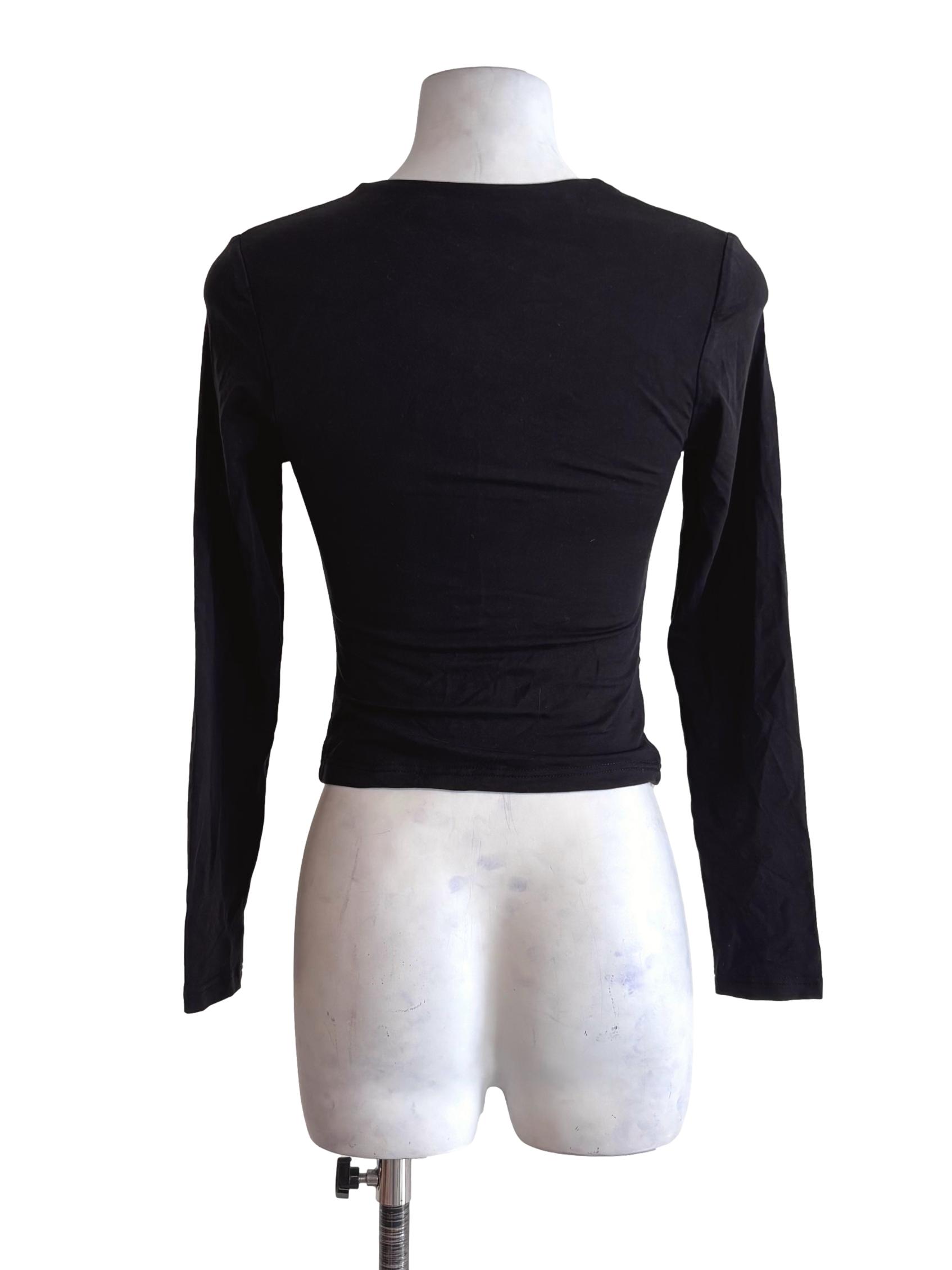 Black Asymmetric Neckline Long Sleeve Top