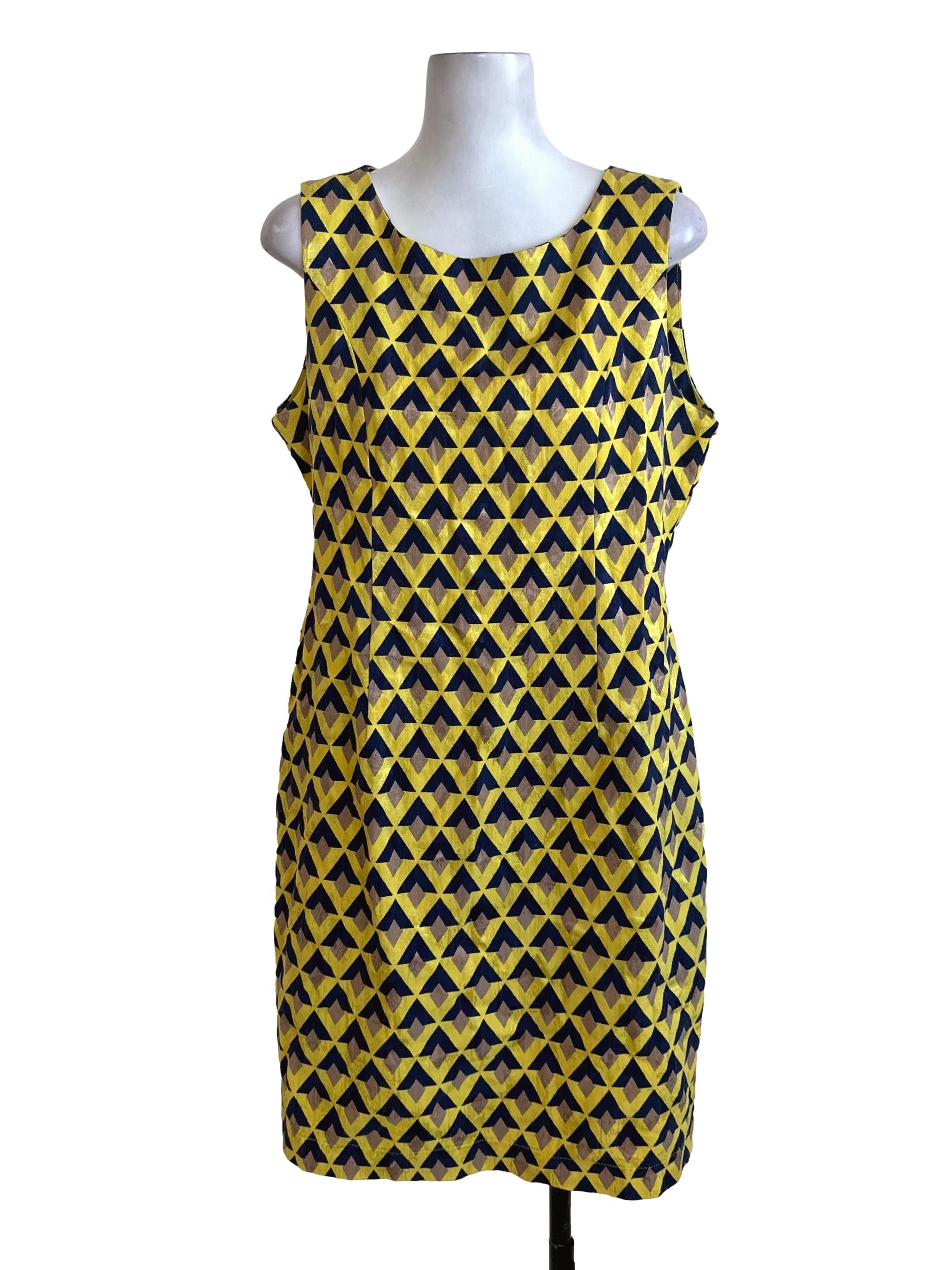 Sunny Yellow Pattern Round Neck Dress