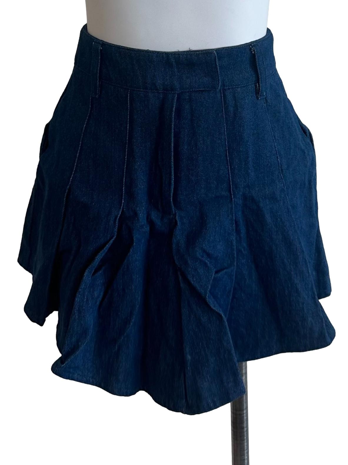 Navy Blue Pleated High Waist Skorts