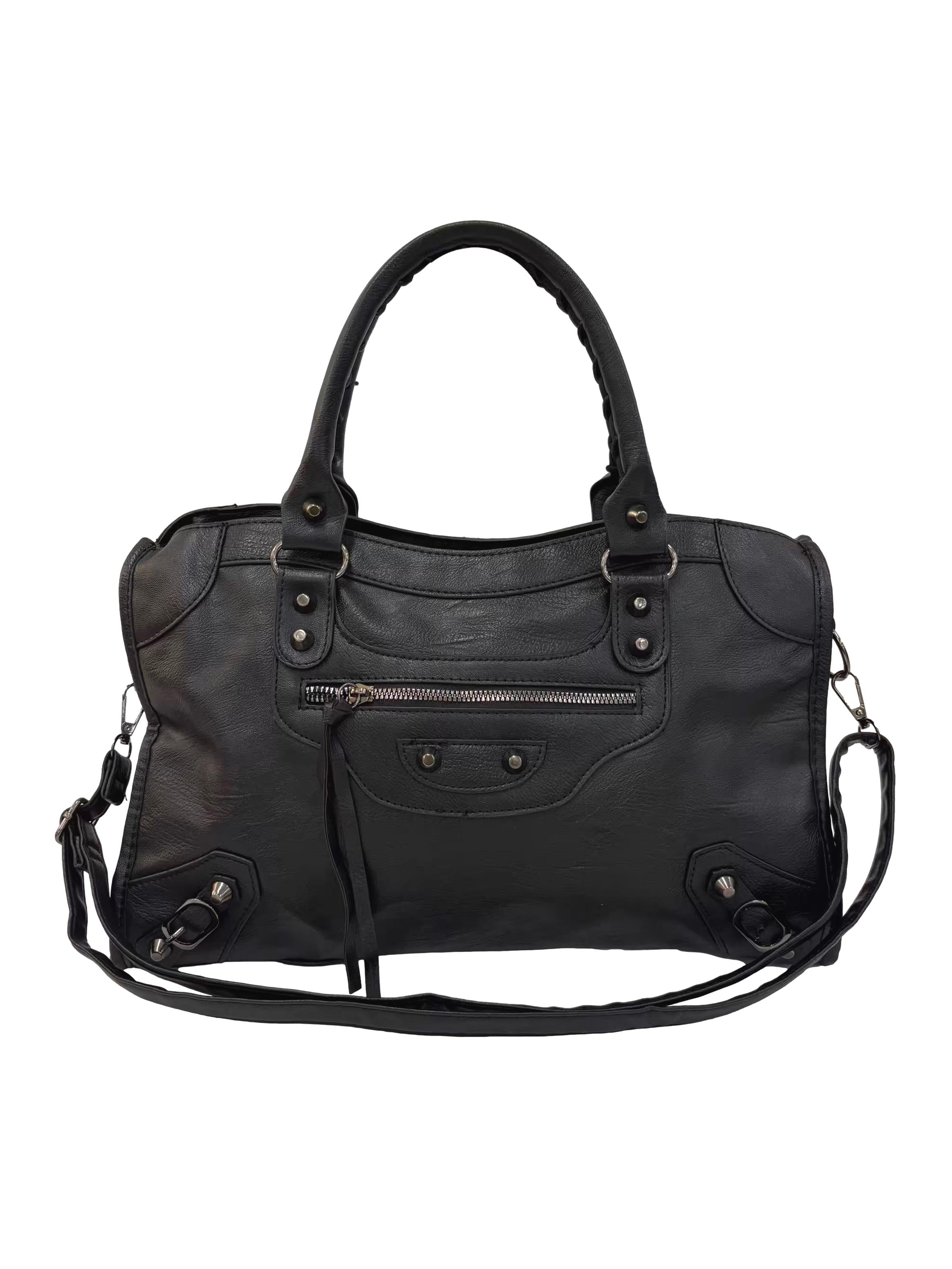 Black Leather Motorcycle City Tote Bag