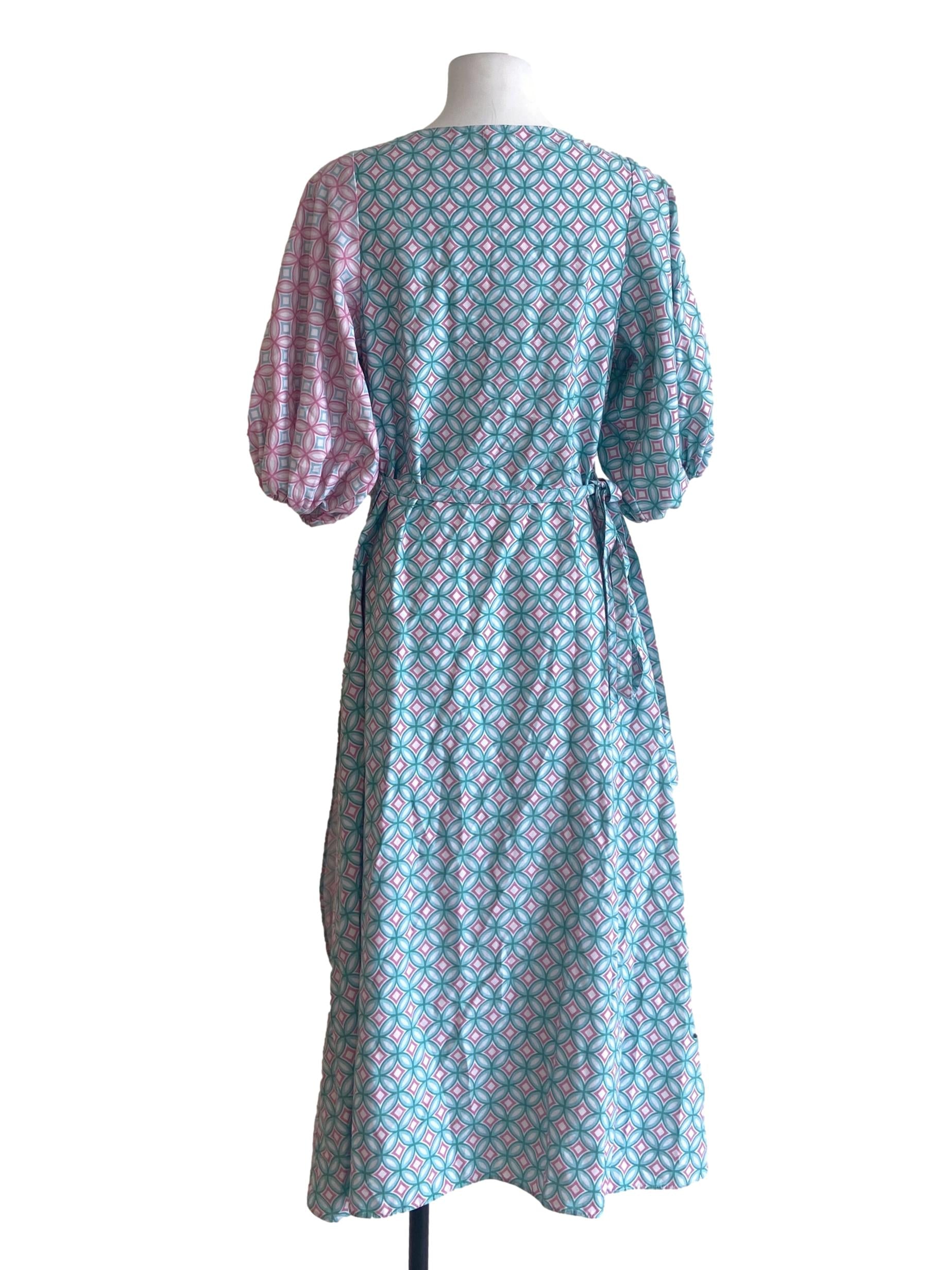Green & Pink Wrap Empire Dress