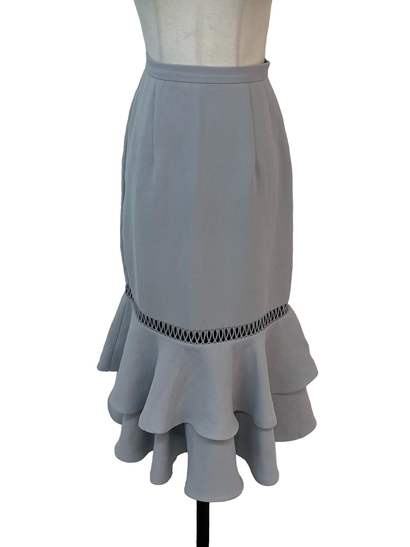 Lavender Grey Pencil Skirt with Cut Out Edges