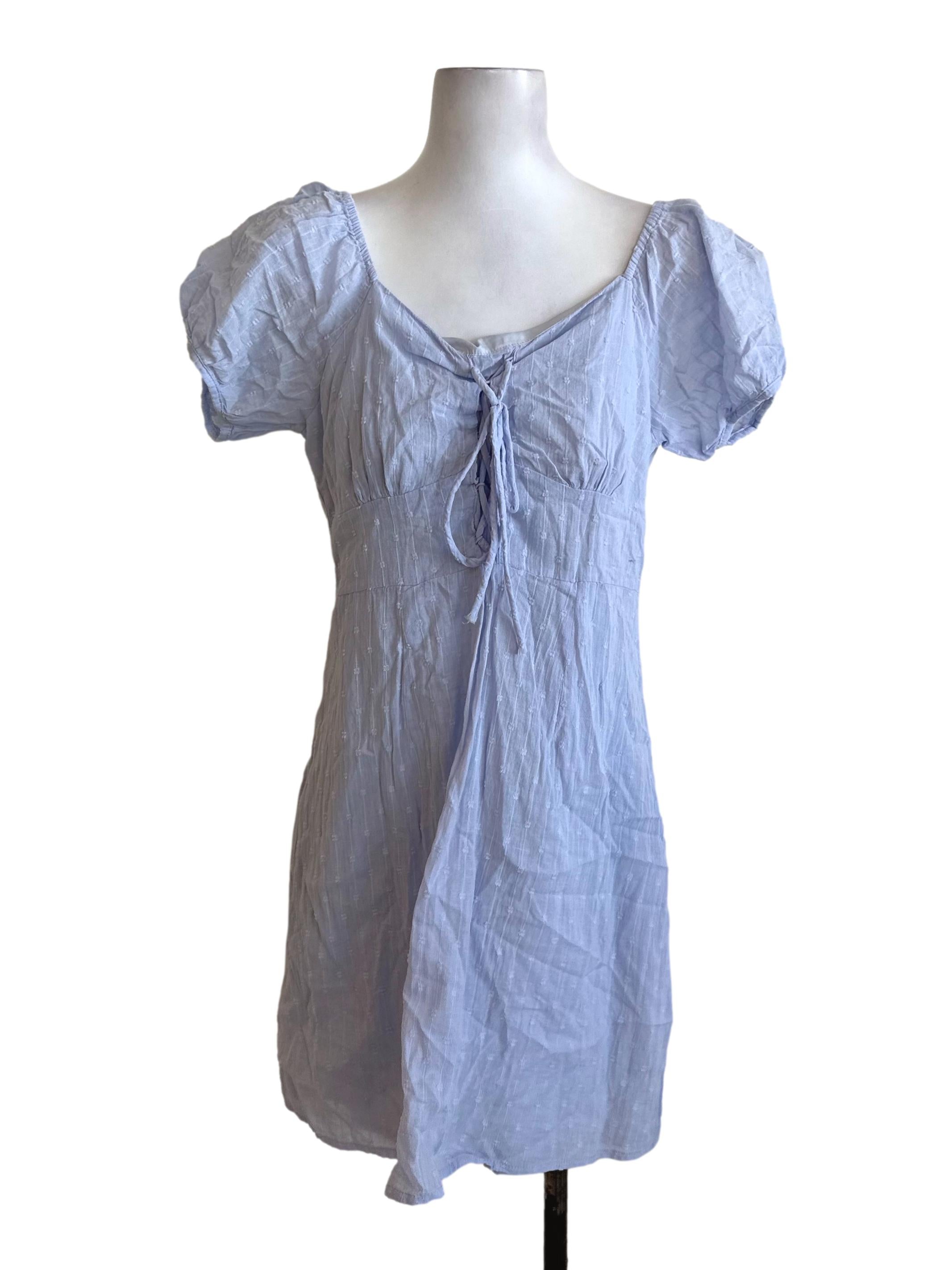Violet Blue Textured Puff Sleeve Dress