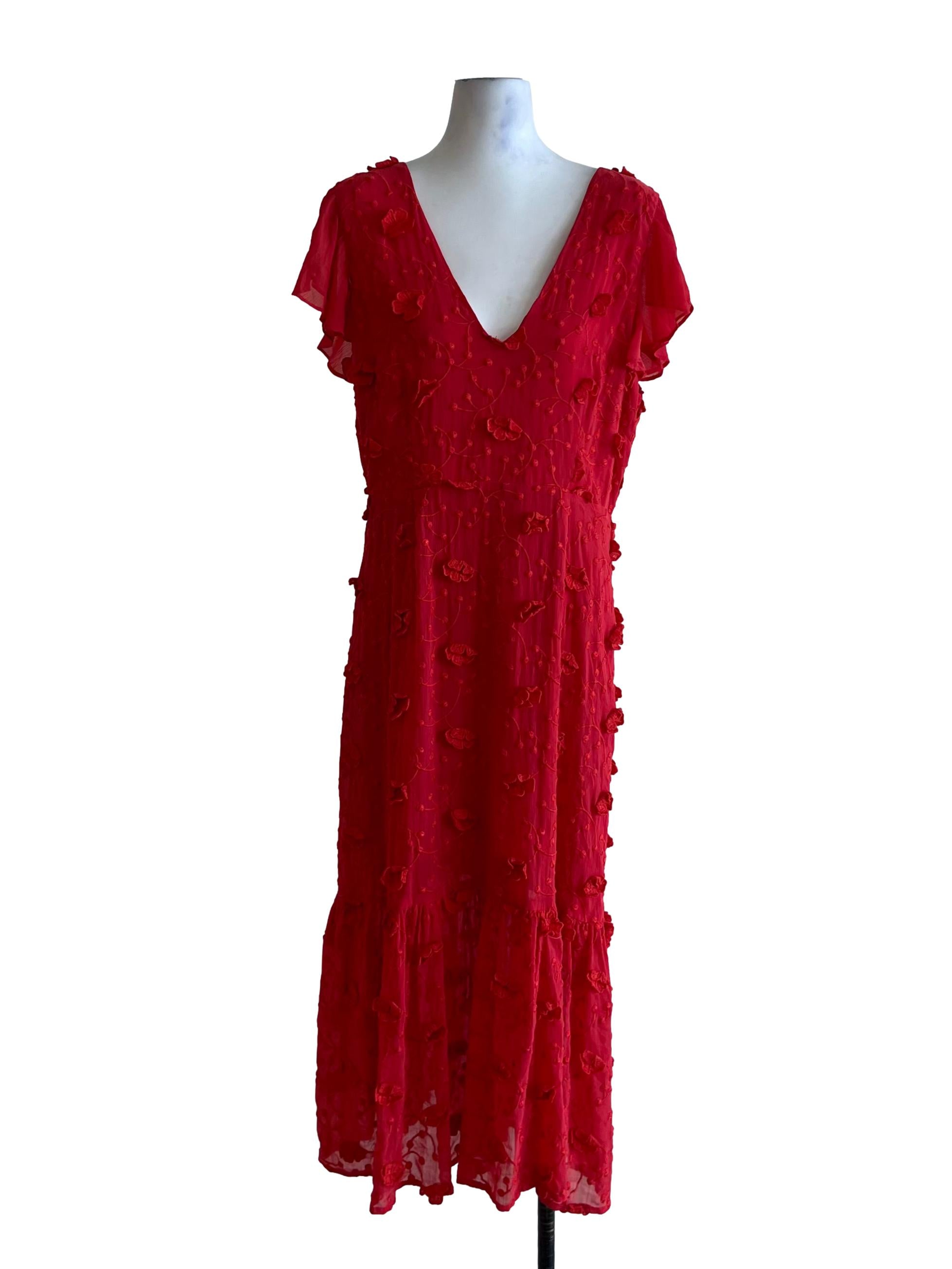 Candy Red V-Neckline Empire Dress