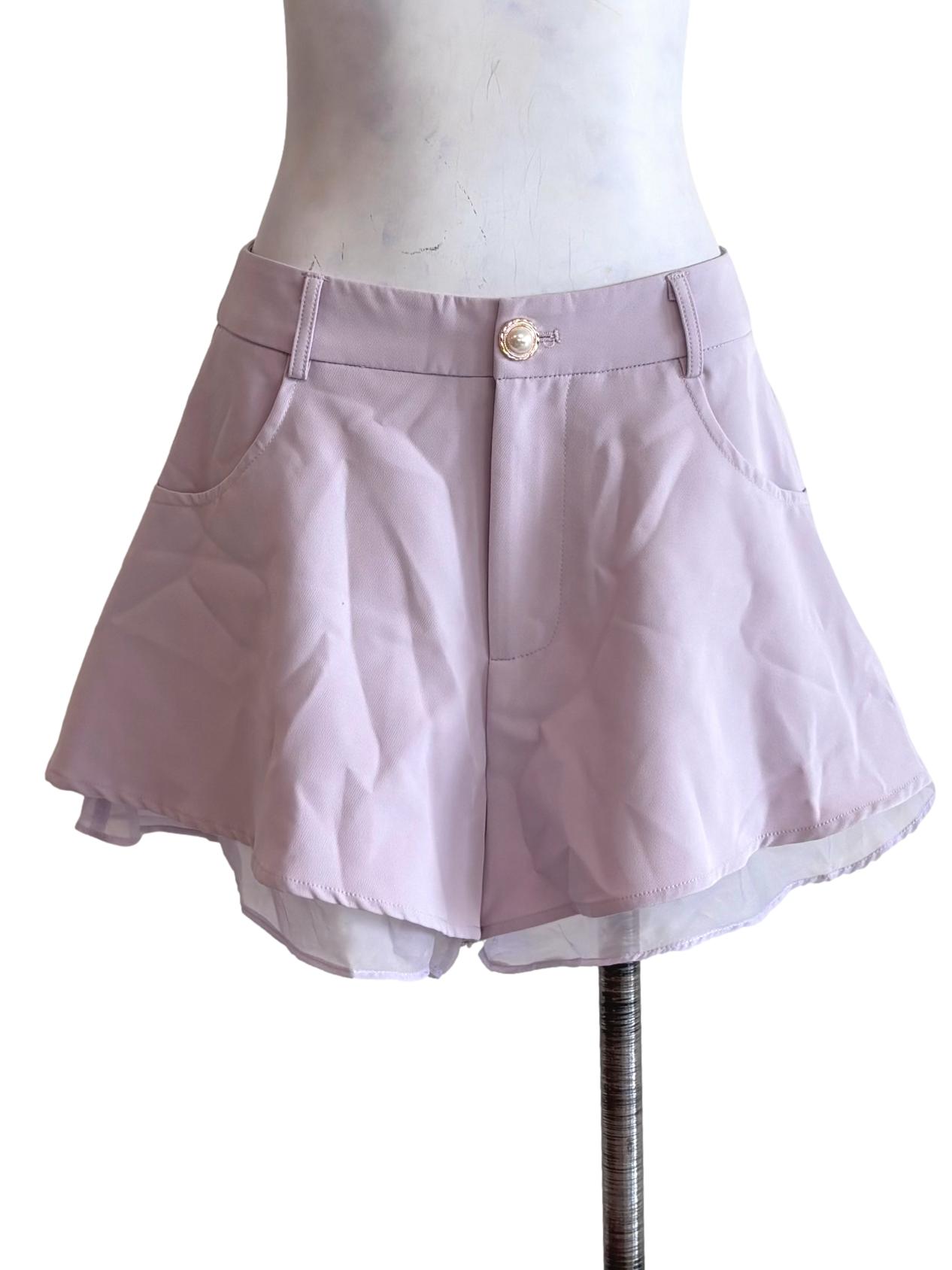 Lilac Mesh Layered Flared Shorts