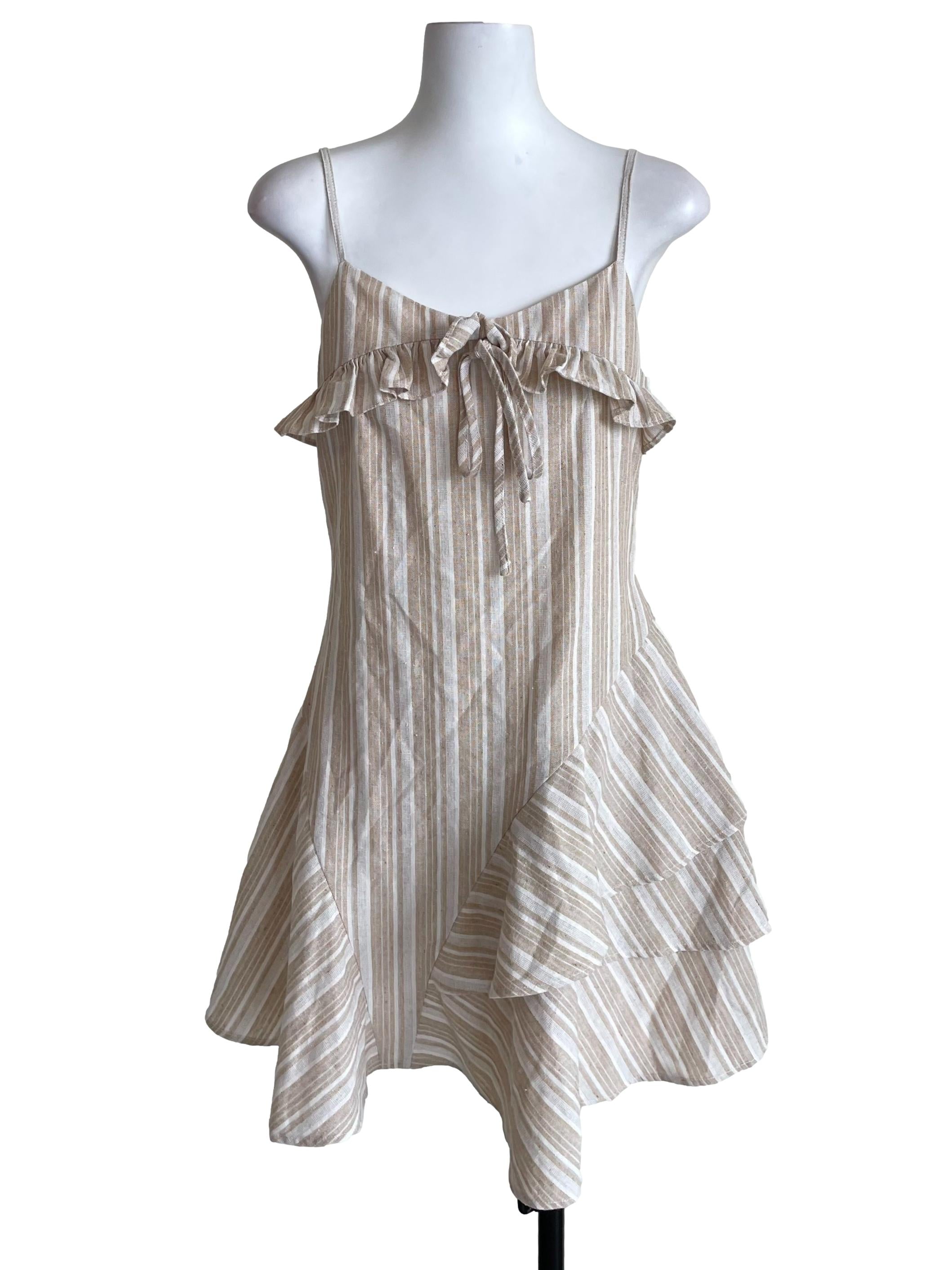 Parchment Stripes Ruffled Dress