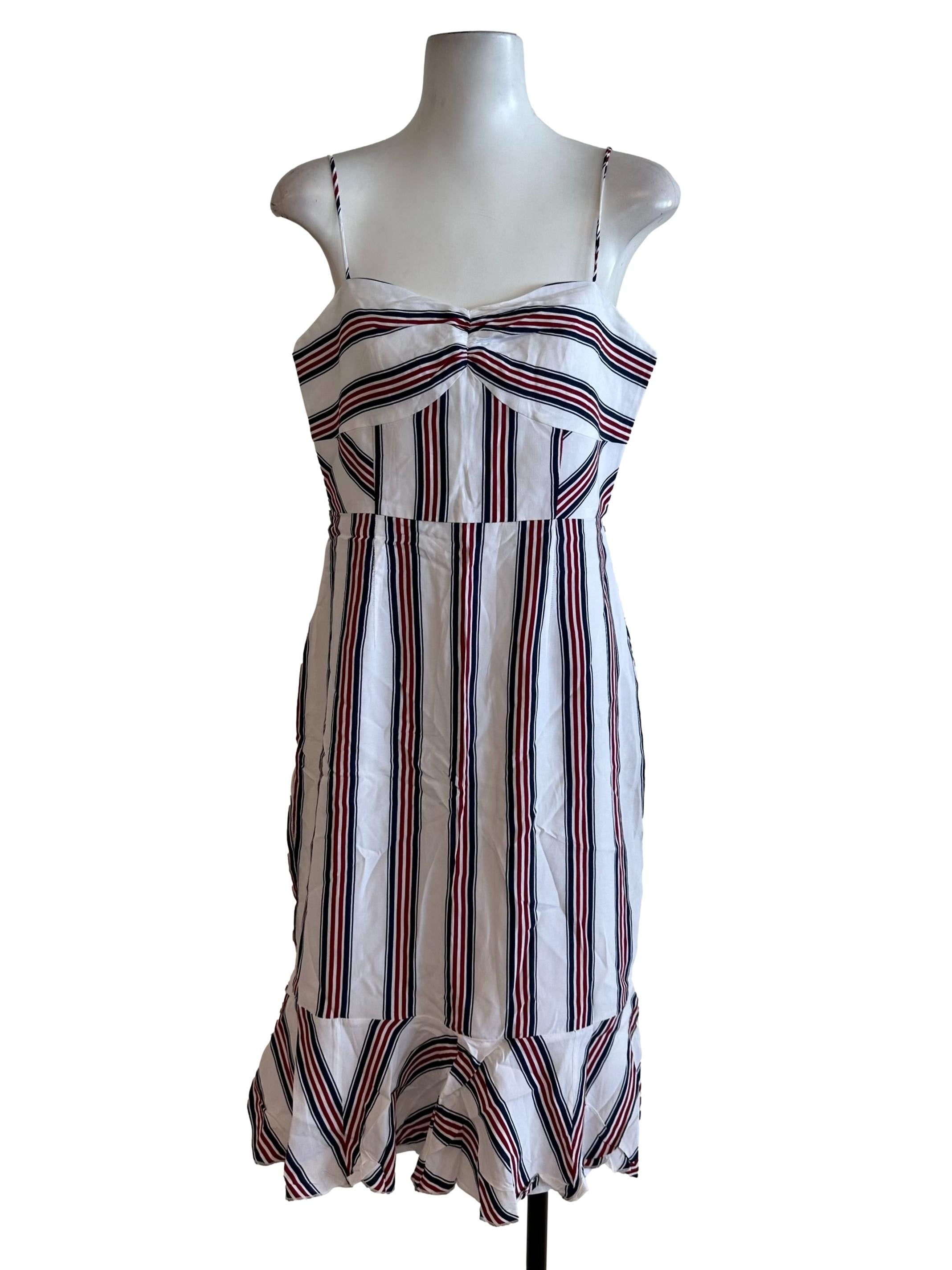 Ivory White Stripe Pattern Dress