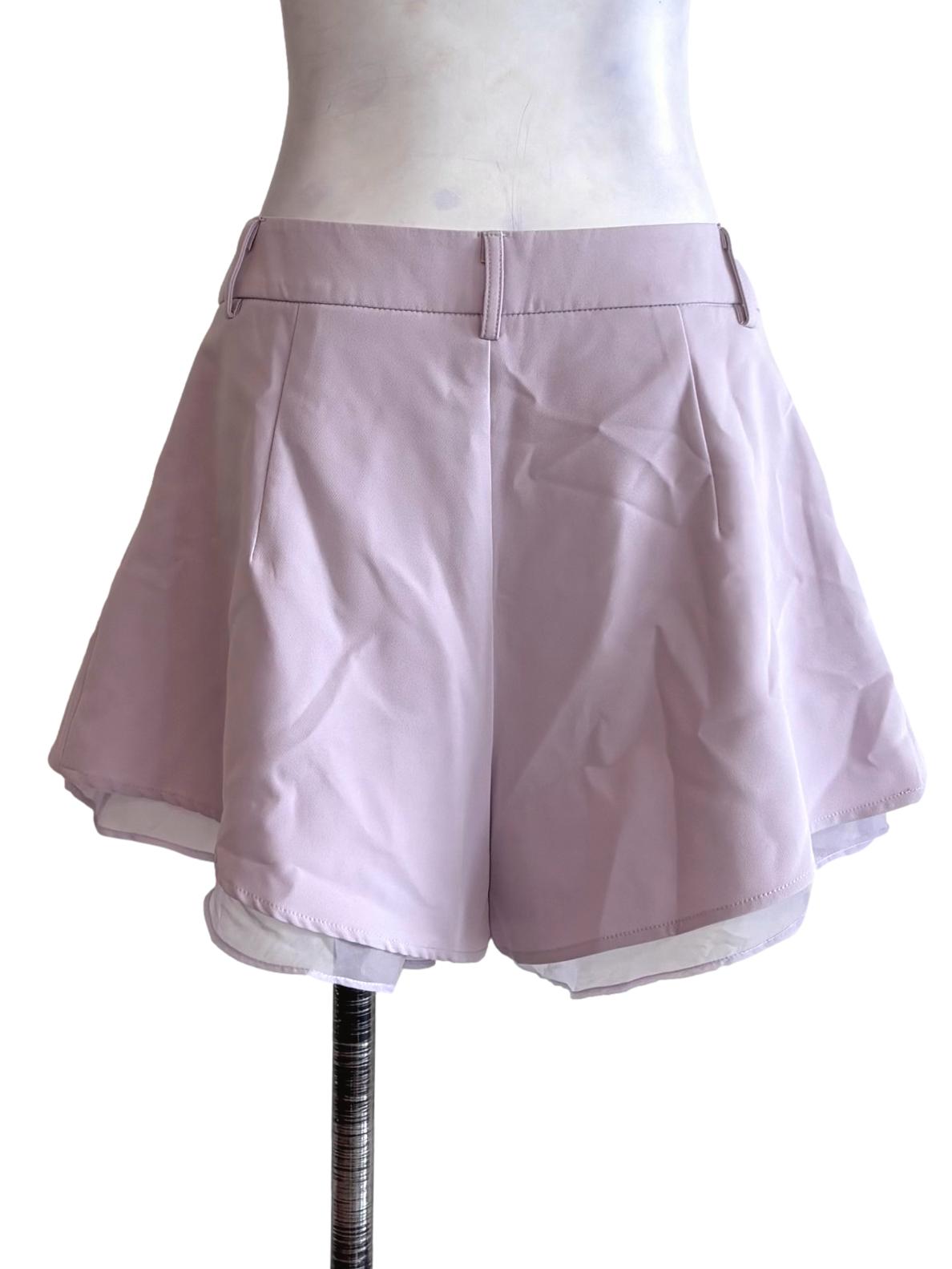 Lilac Mesh Layered Flared Shorts