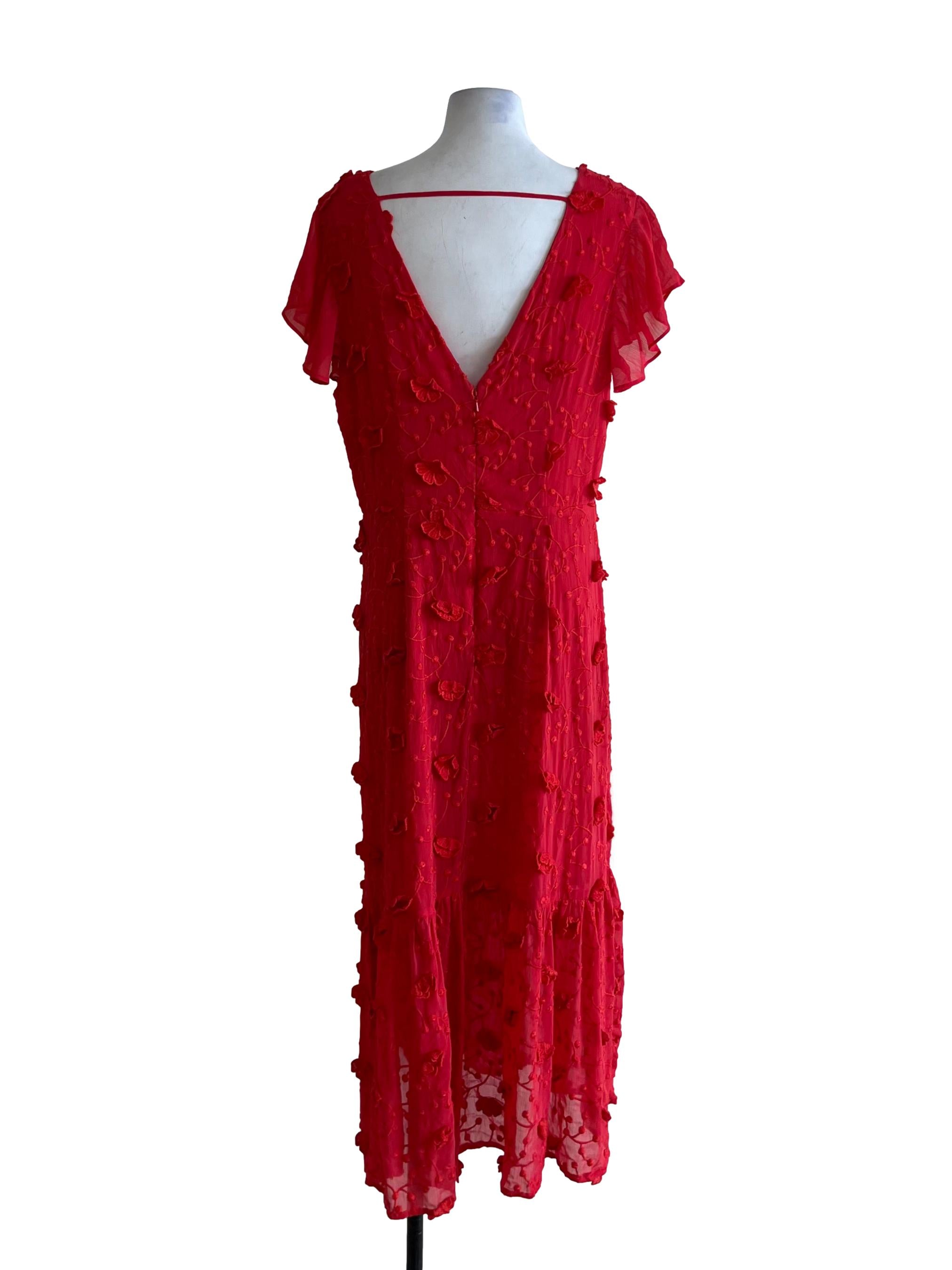 Candy Red V-Neckline Empire Dress
