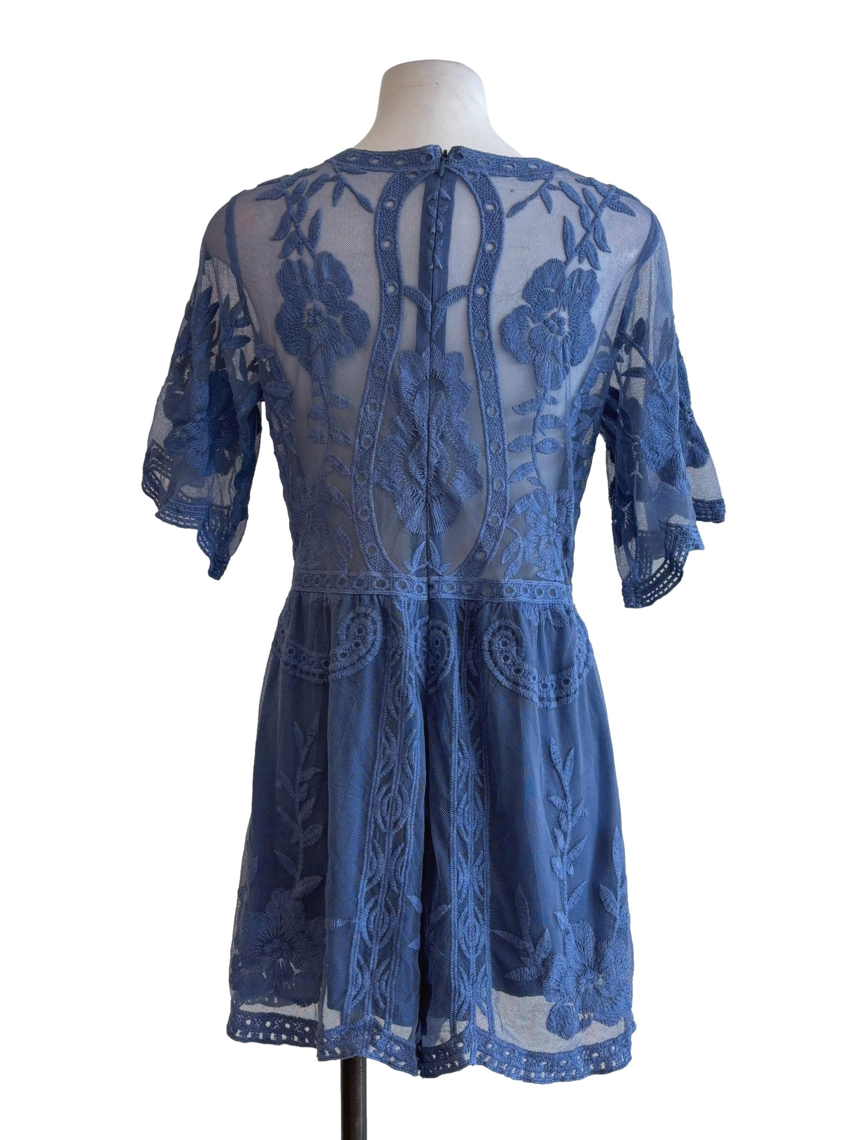 Lapis Blue Floral Lace Rompers