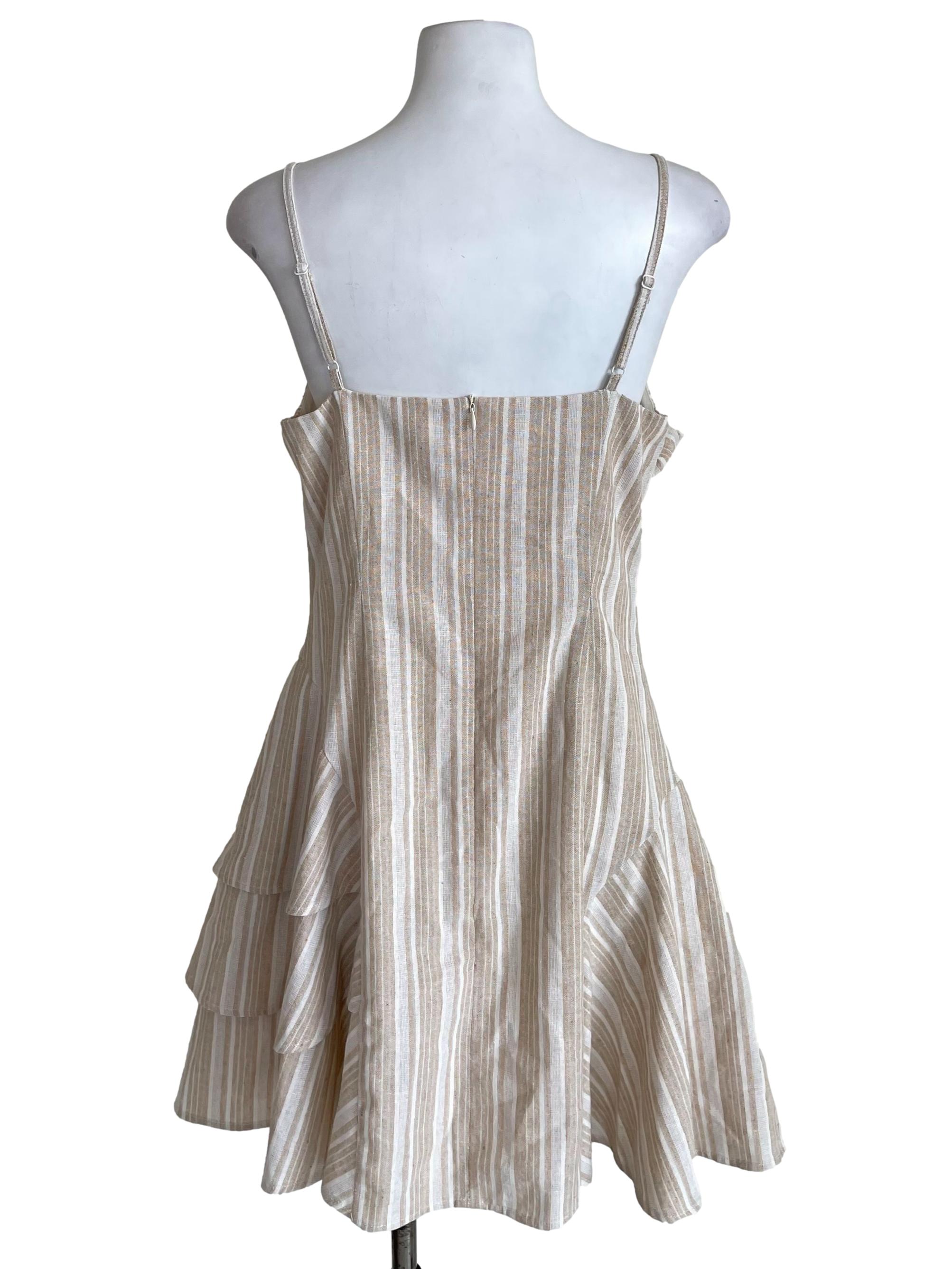 Parchment Stripes Ruffled Dress