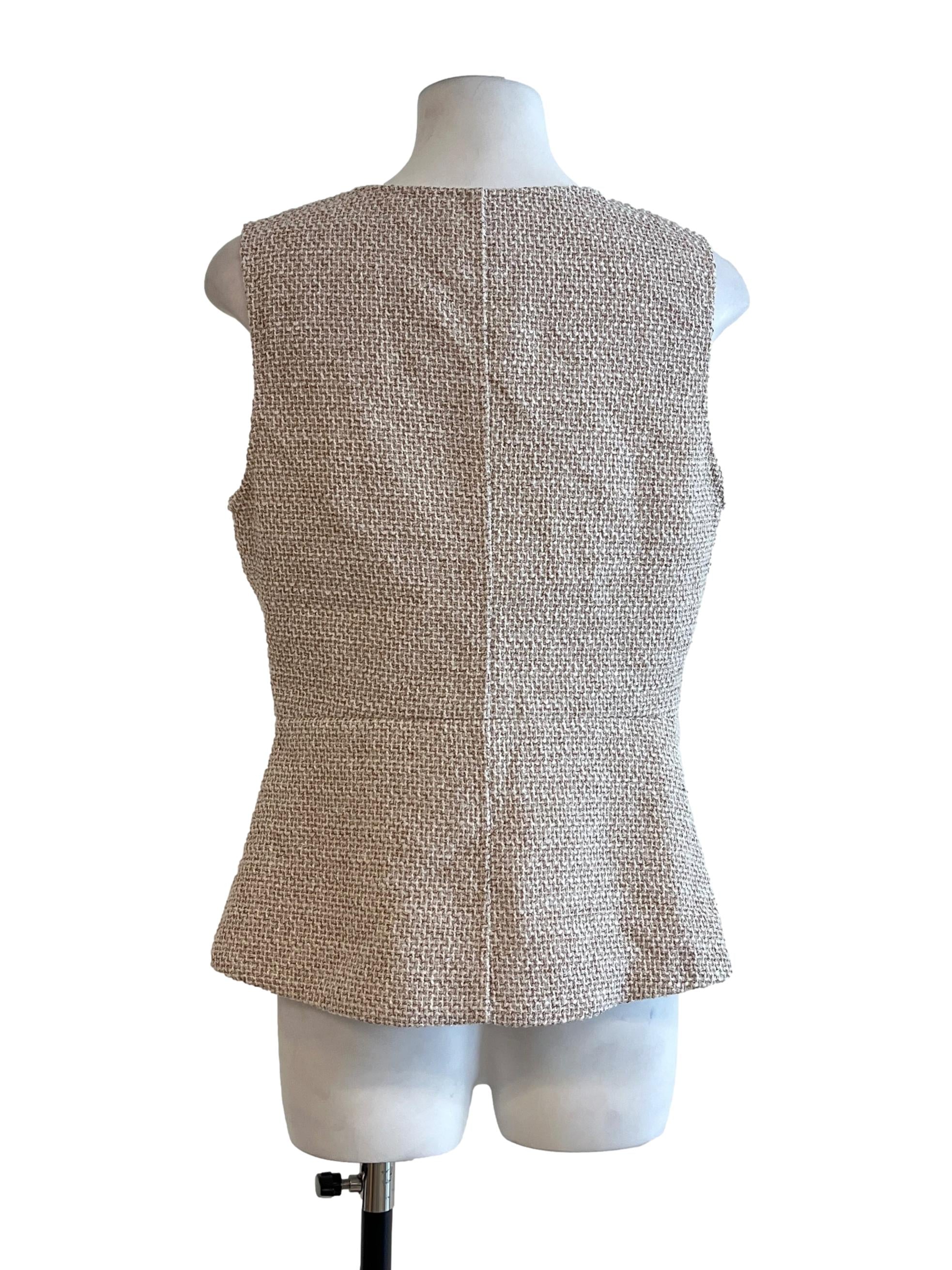 Bone White V-Neck Tweed Vest